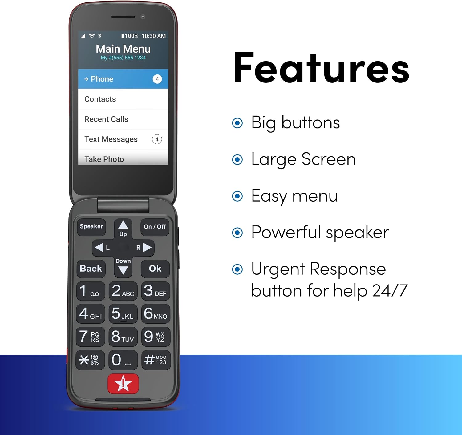 LIVELY Jitterbug Flip Cell Phone for Seniors, Flip2, Red