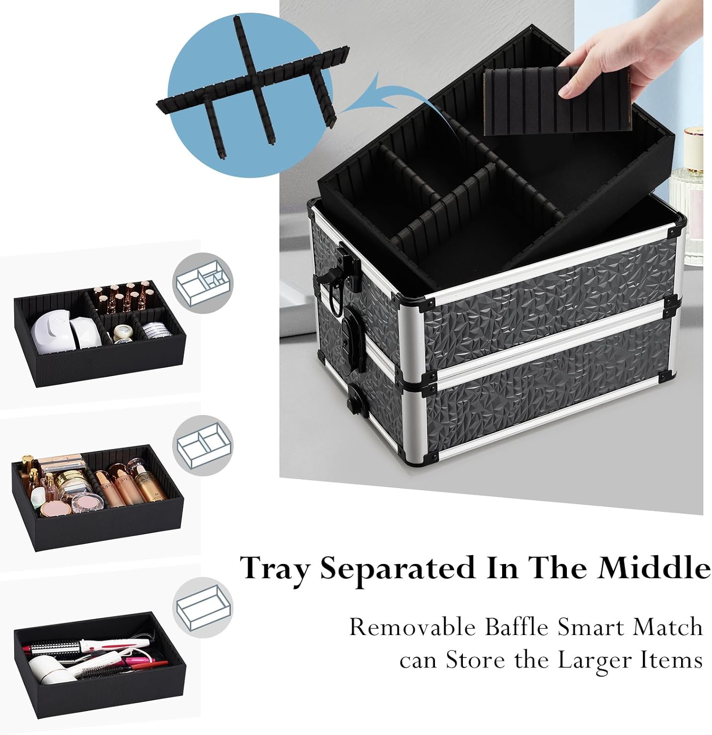 Stagiant Rolling Makeup Case Cosmetology Case on Wheels 4 in 1 Large Cosmetic Organizer Train Case Makeup Travel Case with Key Swivel Wheels Nail