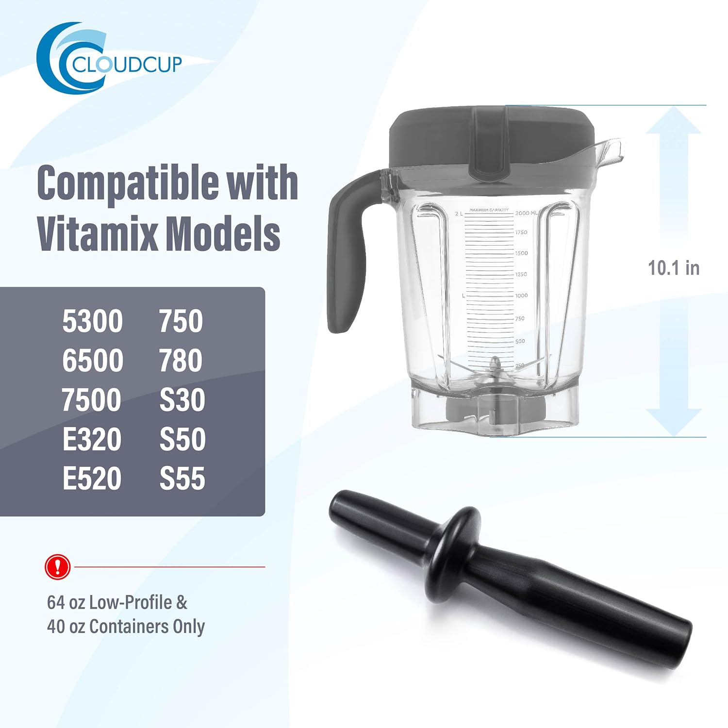 Low-Profile Tamper for Vitamix 64-ounce Low Profile and 40-ounce Containers