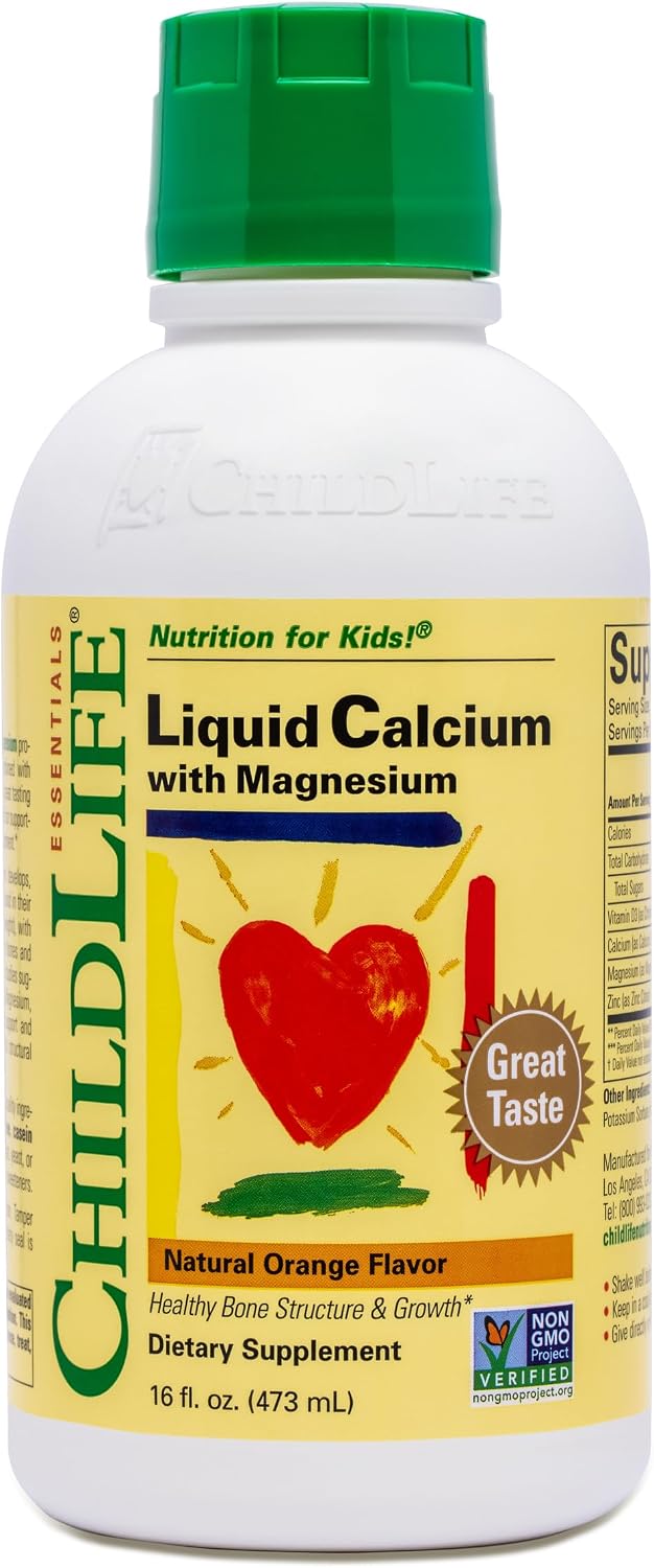 ChildLife Essentials Liquid Calcium Supplement for Kids, 16 fl Oz (4 Pack) | Baby & Toddler Calcium, Magnesium, Zinc, Vitamin D 3, Orange Flavor, Supplement, Liquid, Toddler Kids, Zinc Magnesium