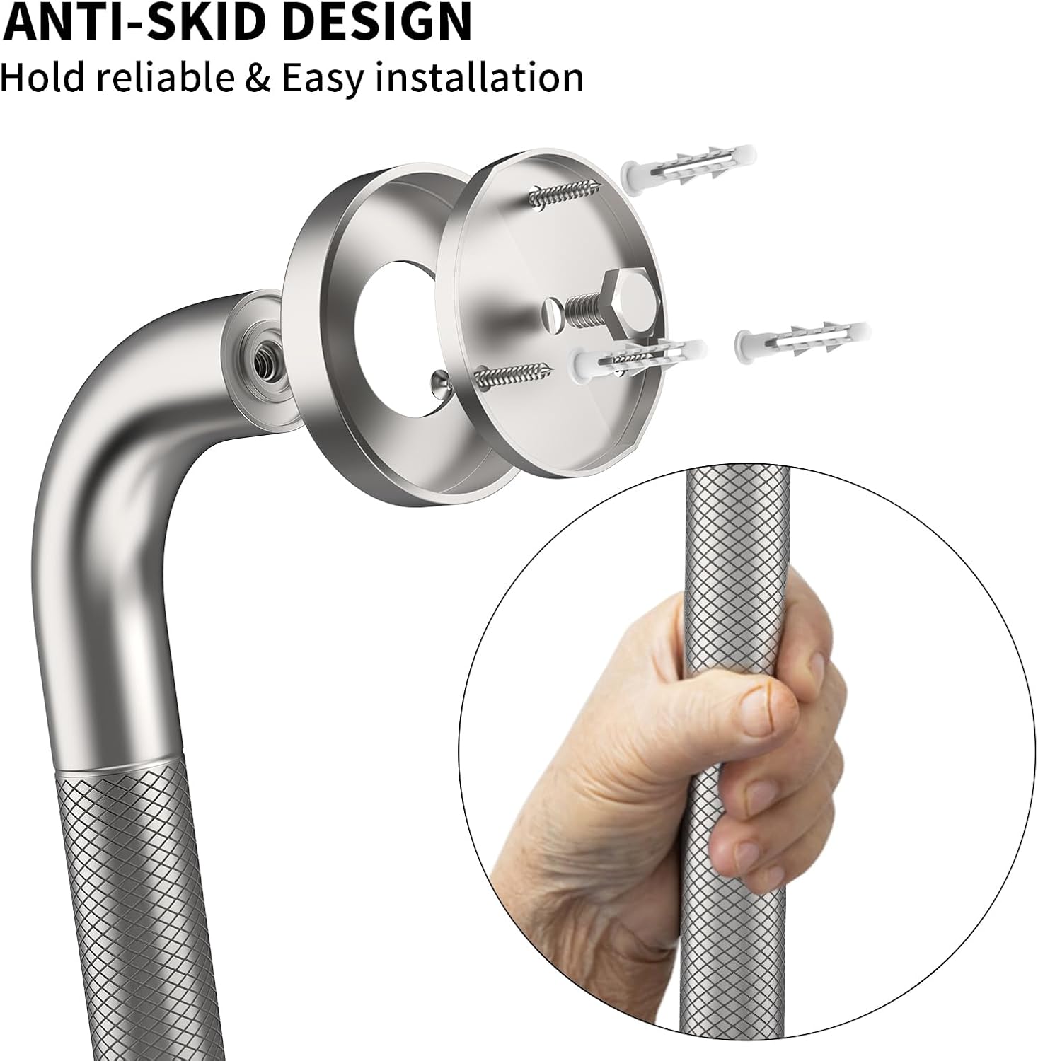 Munzong 3 Pack Commercial Handicap Grab Bars 18" 36" 42" Brushed Nickel | Bathroom Grab Bar for Shower 1.25" Diameter Anti Slip Bathroom Balance Bar Safety Hand Rail for Elderly Injury Senior