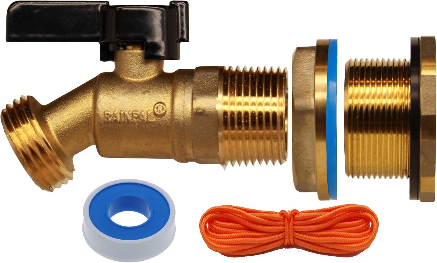 RBS022 Brass Rain Barrel Spigot(3/4" Quarter Turn Ball Valve w/ Bulkhead Fitting and Thread Tape)