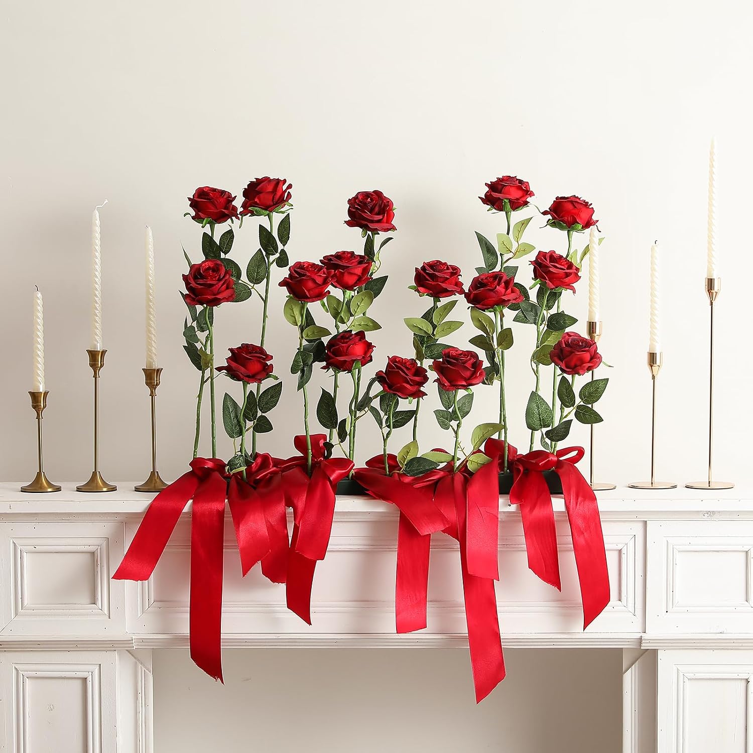 Hawesome 12PCS Artificial Silk Flowers Realistic Roses Bouquet Long Stem for Home Wedding Decoration Party (Yellow, 6 Flowers 6 Buds)