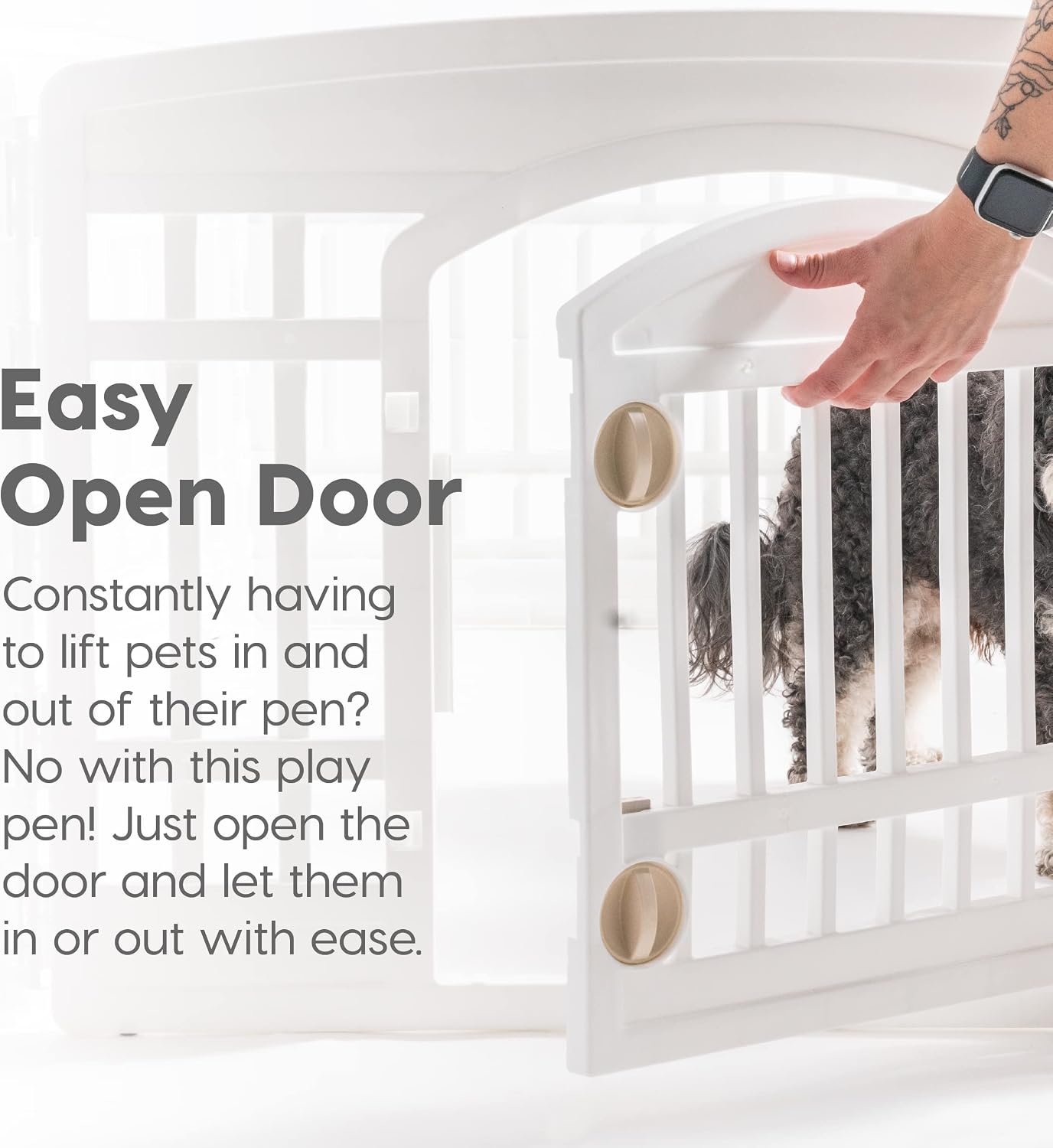 IRIS USA 4-Panel Dog Playpen, Pet Enclosure, Black | Pet Containment, Configurable Layout, Multi-Shape Setup, Custom Pen Configuration, Stable Non-Tip Base, Tool-Free Assembly