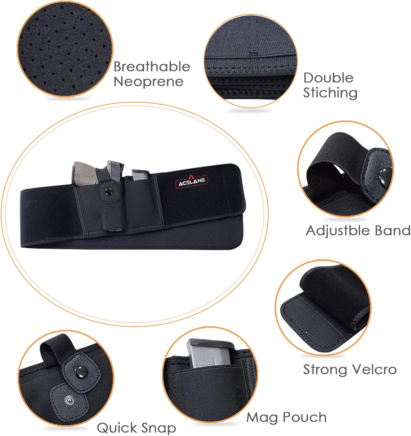 Acelane Belly Band Holster for Concealed Carry Gun Holster Tactical Elastic Waist Pistols Adjustable Belly Wrap Mag Pouch Fits Firearm Handgun Revolvers for Men & Women