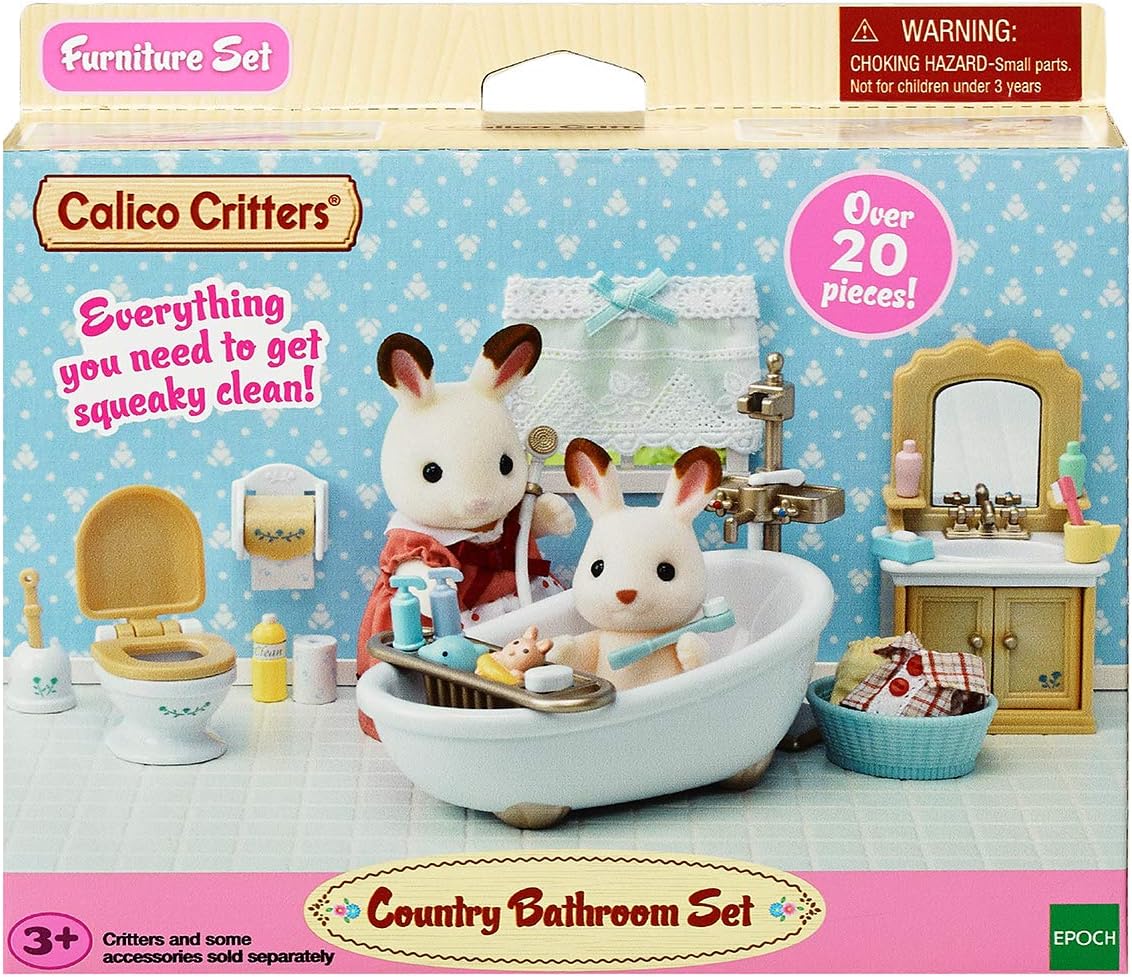Calico Critters - Country Bathroom Set - Dollhouse Furniture Sets | Rustic tub-and-basin charm for the family washroom - detailed pieces for morning
