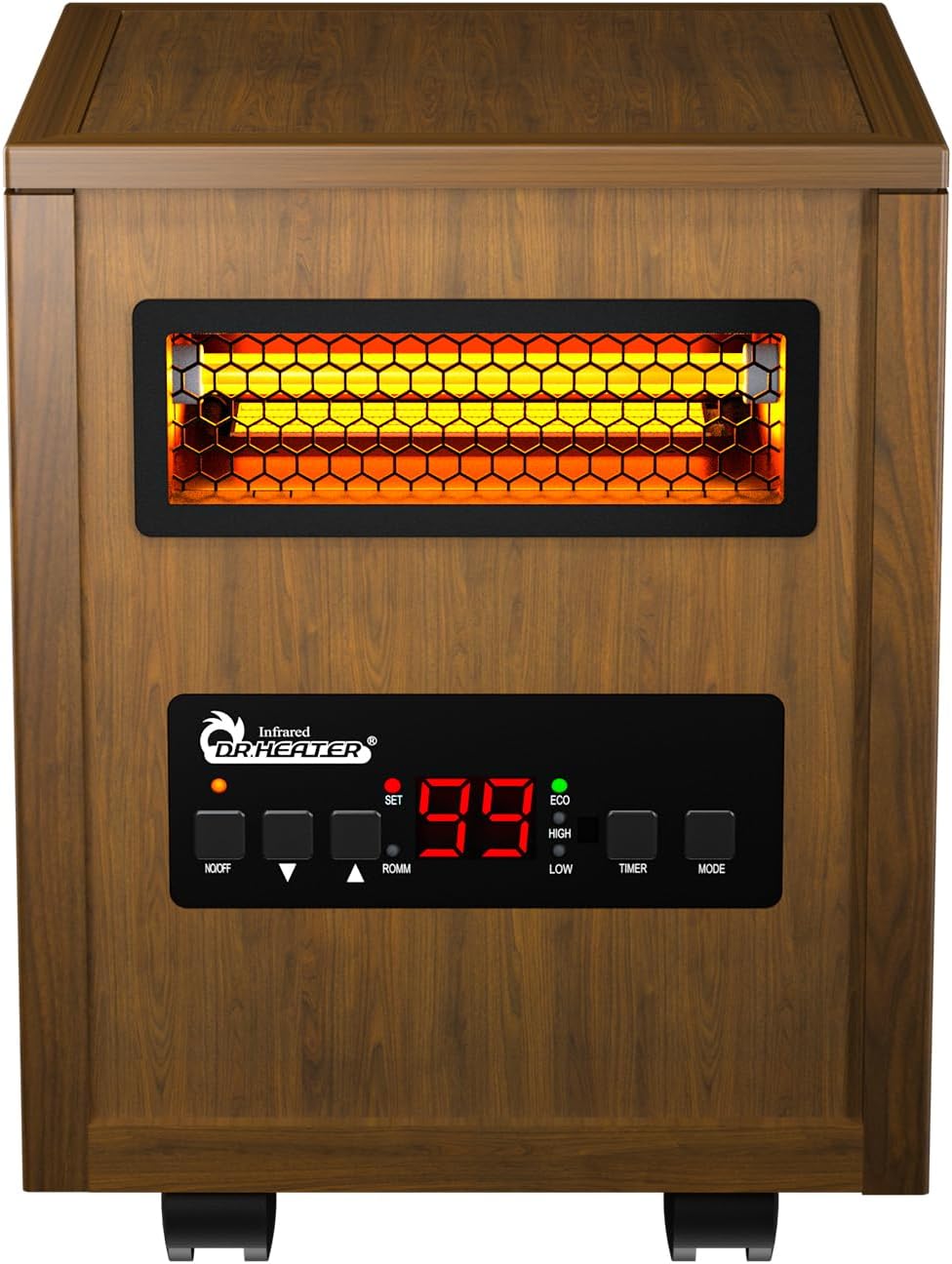 DR. INFRARED HEATER DR-998, 1500W Dual Heating Infrared Space Heater with Humidifier, Oscillation, Remote Control, Thermostat & Safety Protection, Portable with Wheels, Energy Efficient, Cherry