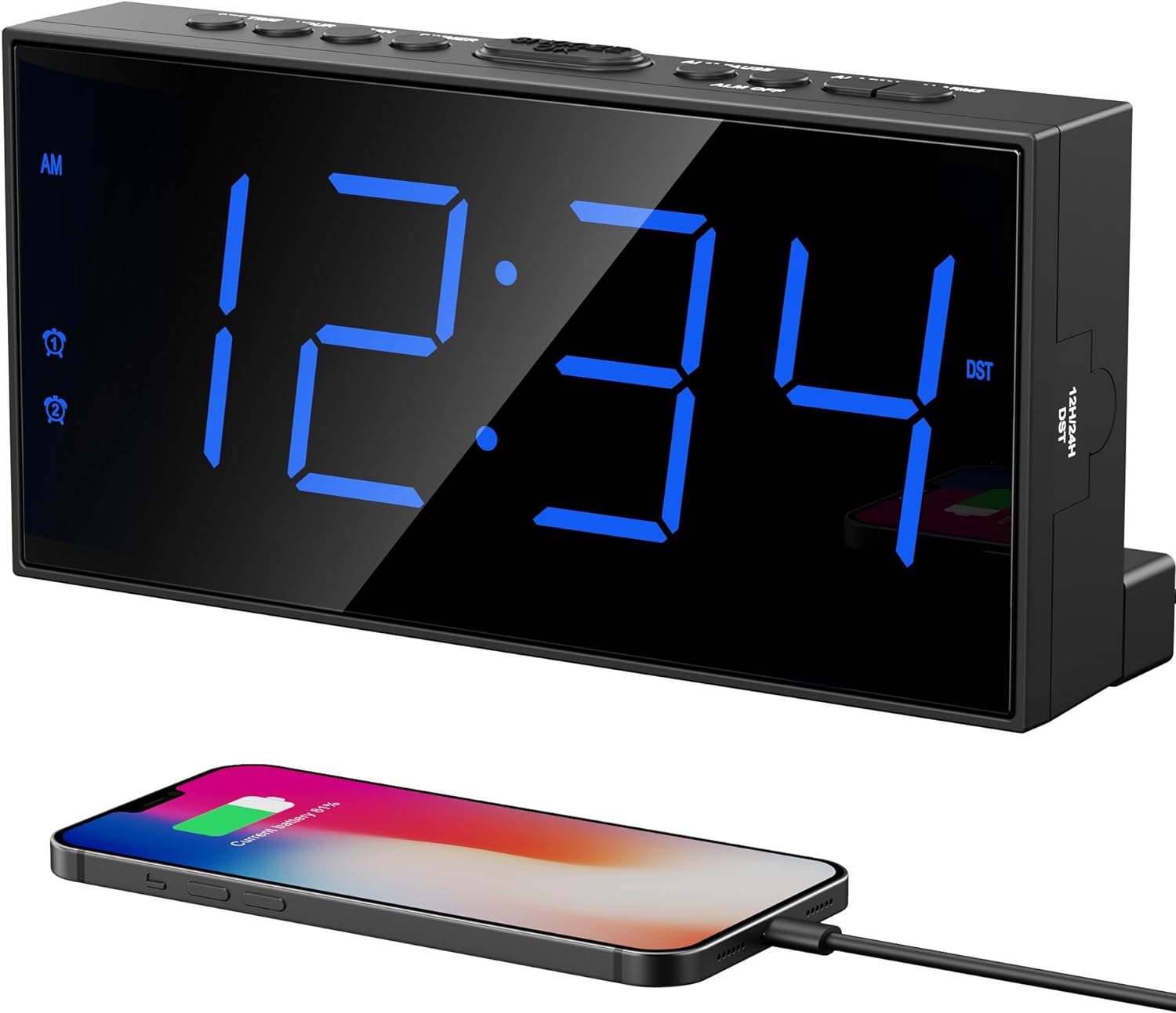 Digital Alarm Clocks for Bedrooms, Dual Alarms, 7.5-Inch Large Display
