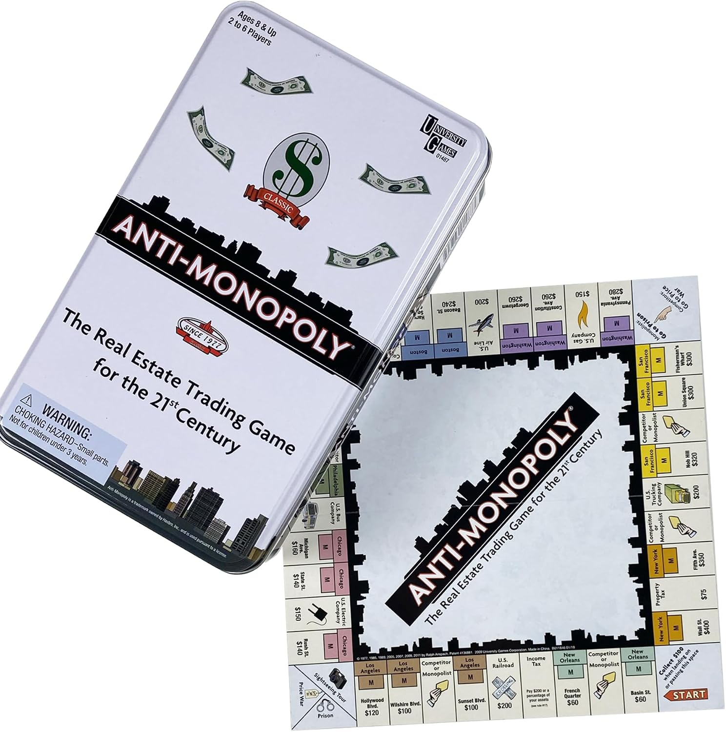 Anti-Monopoly Game Tin Travel by University Games |The Real Estate Trading Game for the 21st Century | Fun