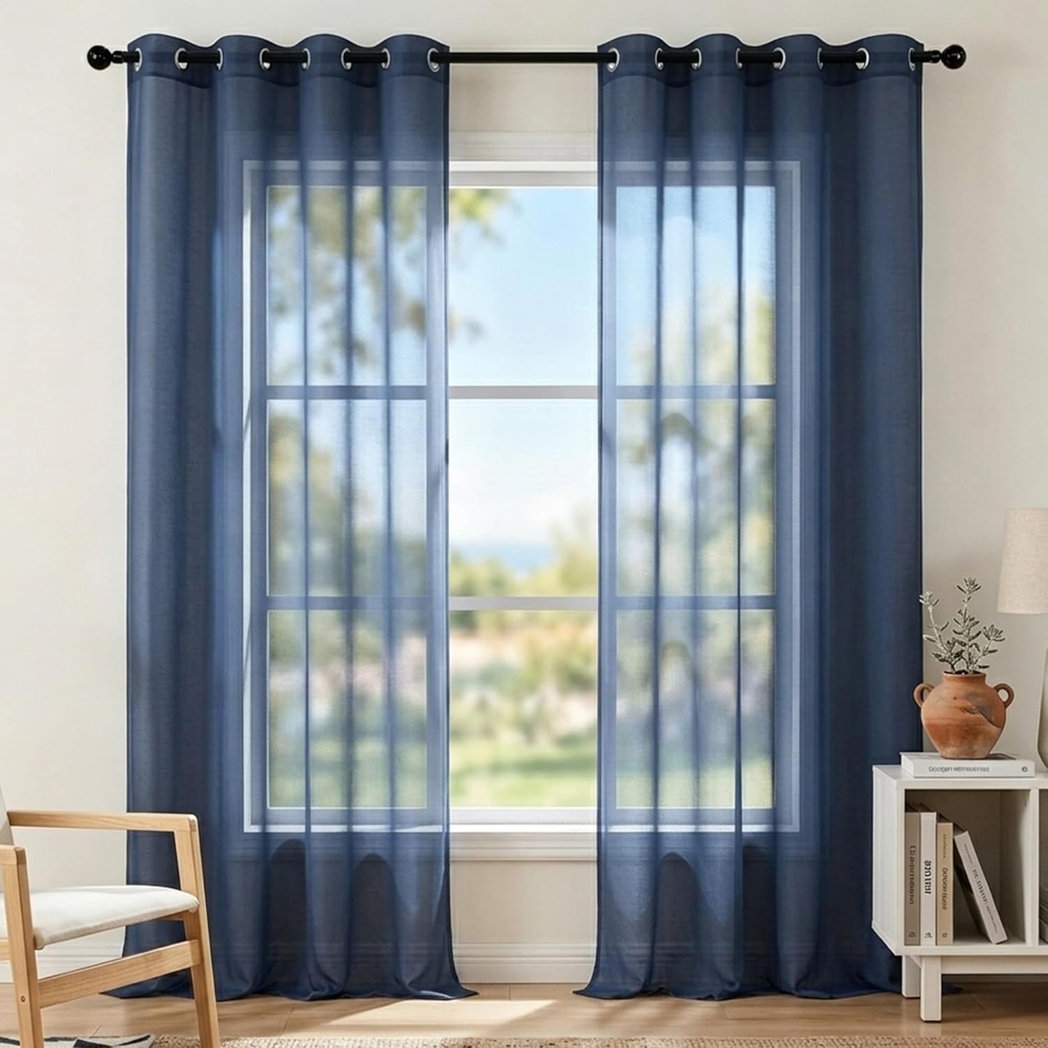 KOUFALL White Sheer Curtains 72 Inches Long for Bedroom Set of 2 Panels Grommet Faux Linen Window Voile Semi Baisc Decorative Sheer Curtains for
