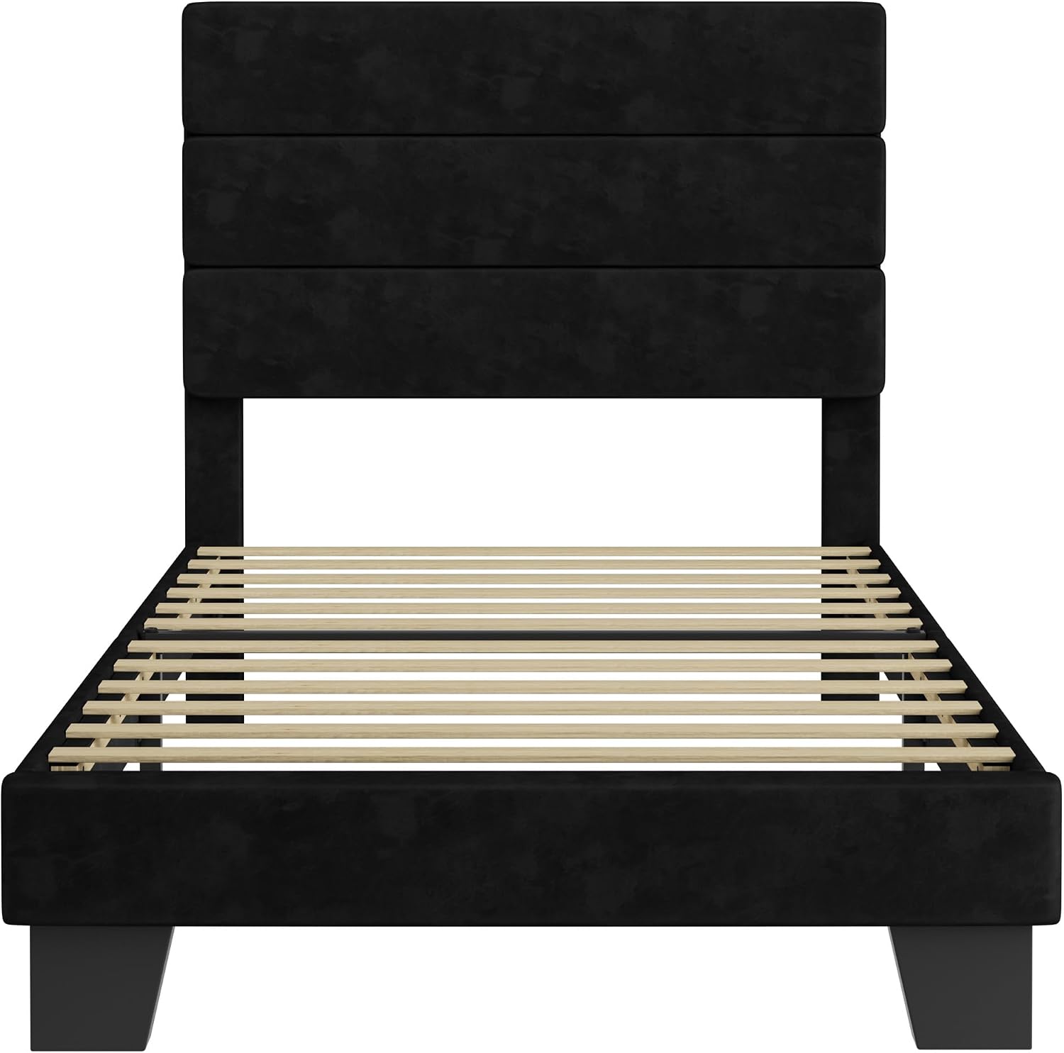 SHA CERLIN Full Platform Bed Frame with Upholstered Fabric Headboard, Grey