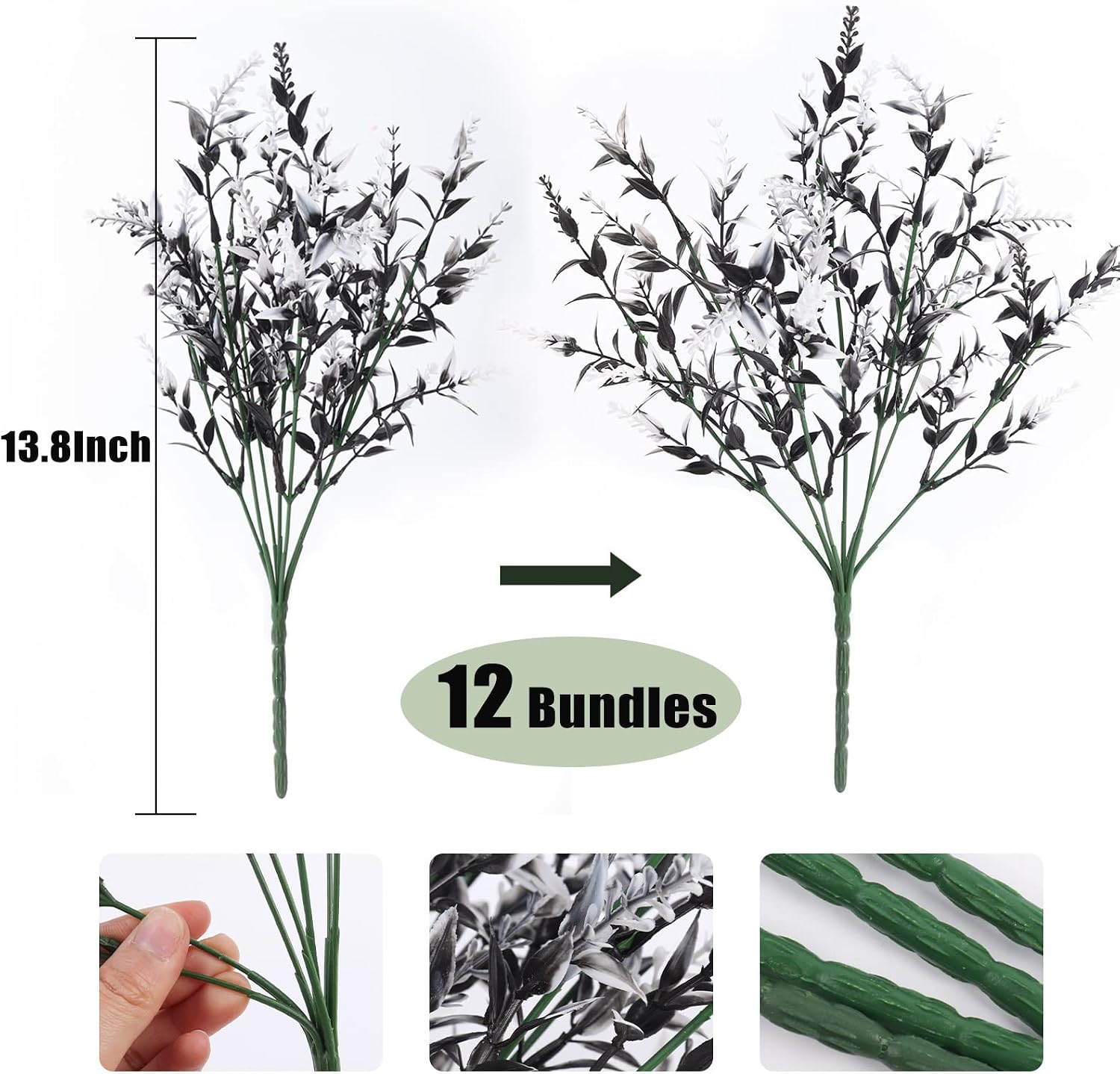 RECUTMS Artificial Greenery Lavender Fake Shrubs Flowers 8 Pcs UV Resistant