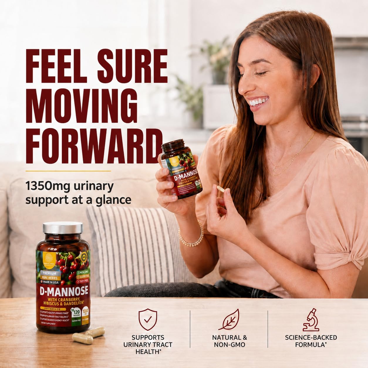 Premium D Mannose Supplement for Women and Men [Max Strength, 1350MG] Natural D-Mannose with Cranberry