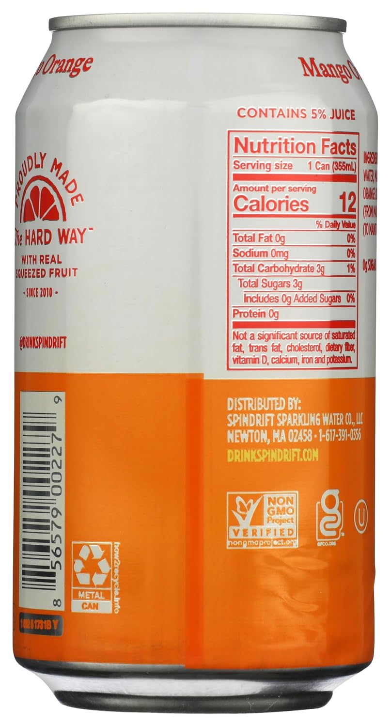 Spindrift Seltzer Orange Mango, 12 fl oz