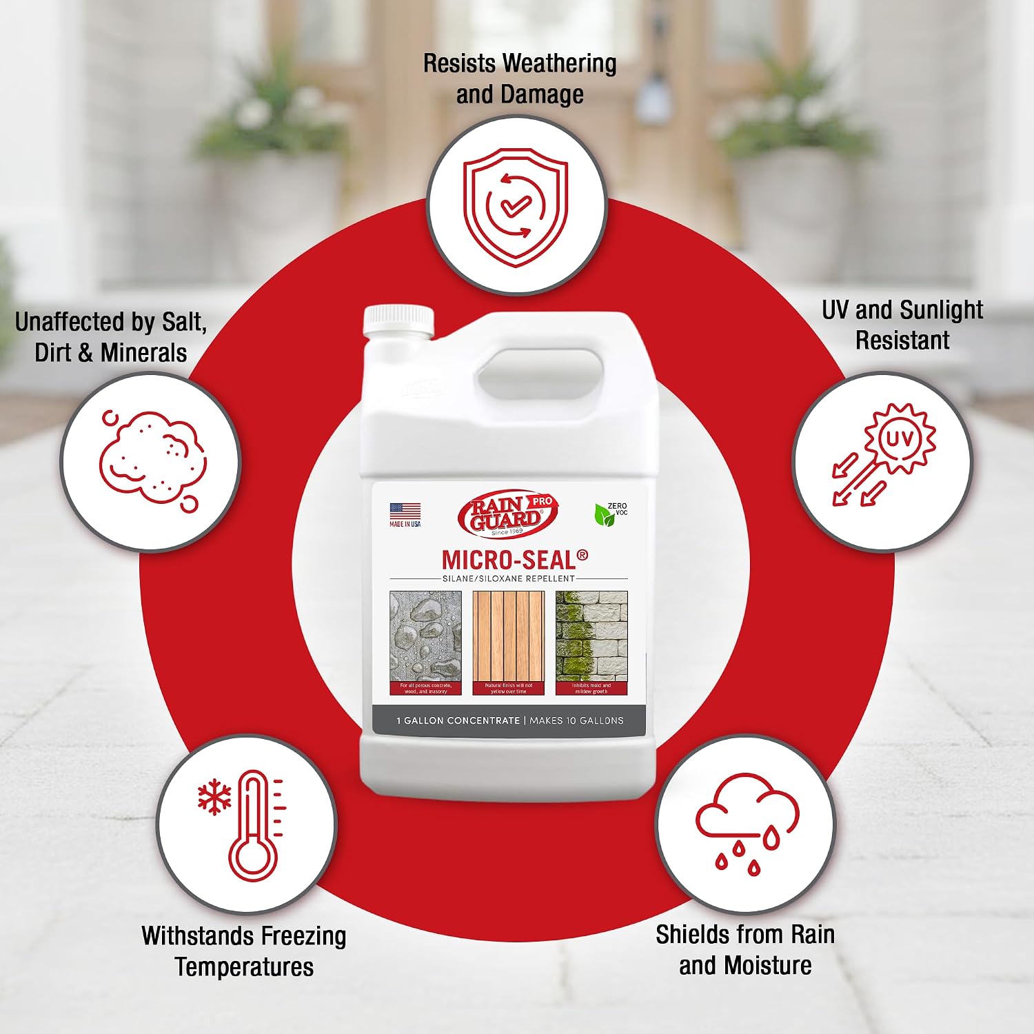 Rainguard Pro Micro-Seal, Wood & Masonry Surface Sealer, 5 Gallons | For Water & Weather Damage, All Porous Surfaces, Silane Siloxane Water Repellent, Clear Natural Finish, Ready To Use