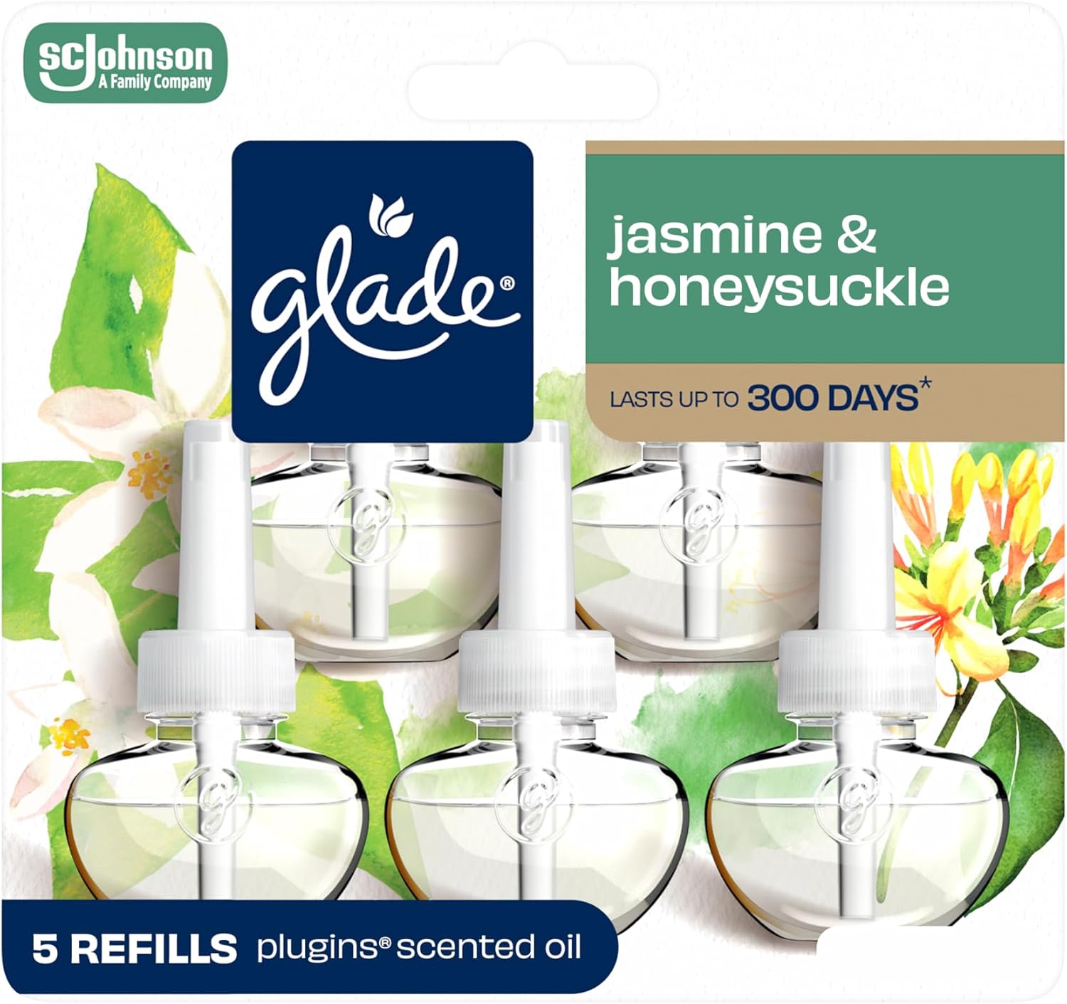 Glade PlugIns Refills Air Freshener, Sea Mist & Cypress, Scented and Essential Oils for Home and Bathroom, 0.67 Fl Oz, 5 Count