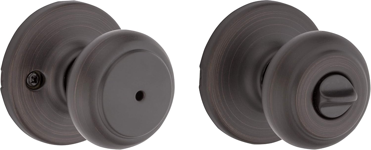 Kwikset Cove Interior Privacy Door Knob with Lock, Door Handle For Bathroom and Bedroom, Satin Nickel Keyless Turn Lock Doorknob, with Microban Protection