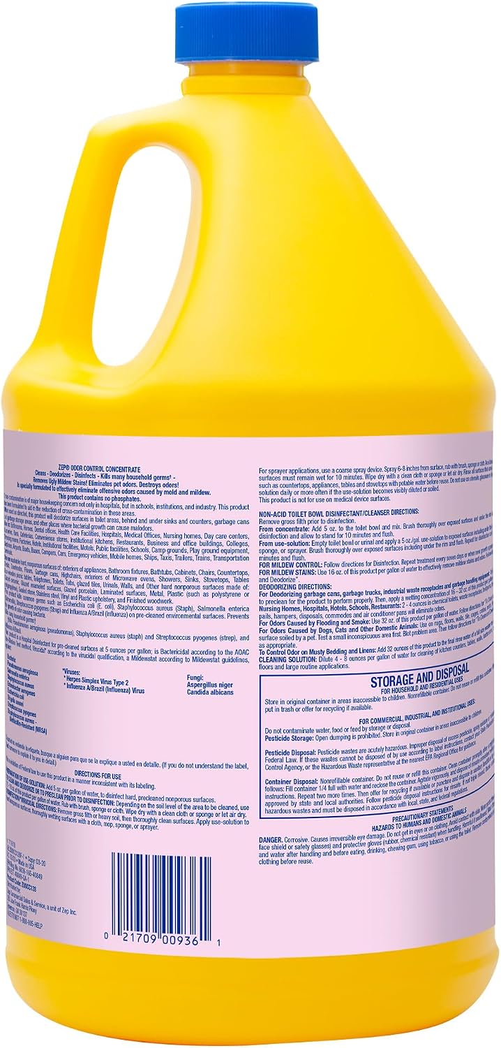 Zep Odor Control Concentrate 128 Ounce ZUOCC128 (1 Bottle), 1 Gallon Concentrate, No Scent