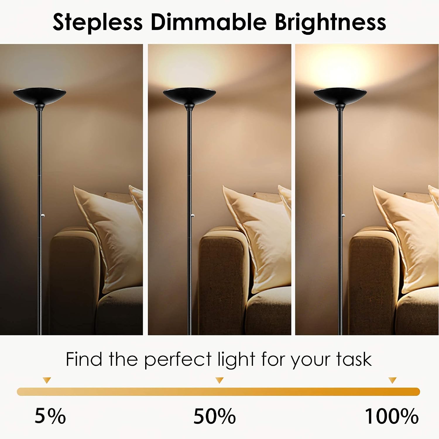 BoostArea Torchiere Floor Lamp, 30W Super Bright LED Standing Lamp, Stepless Dimmable Pole Lamp with 3000K Lighting, Rotary Switch