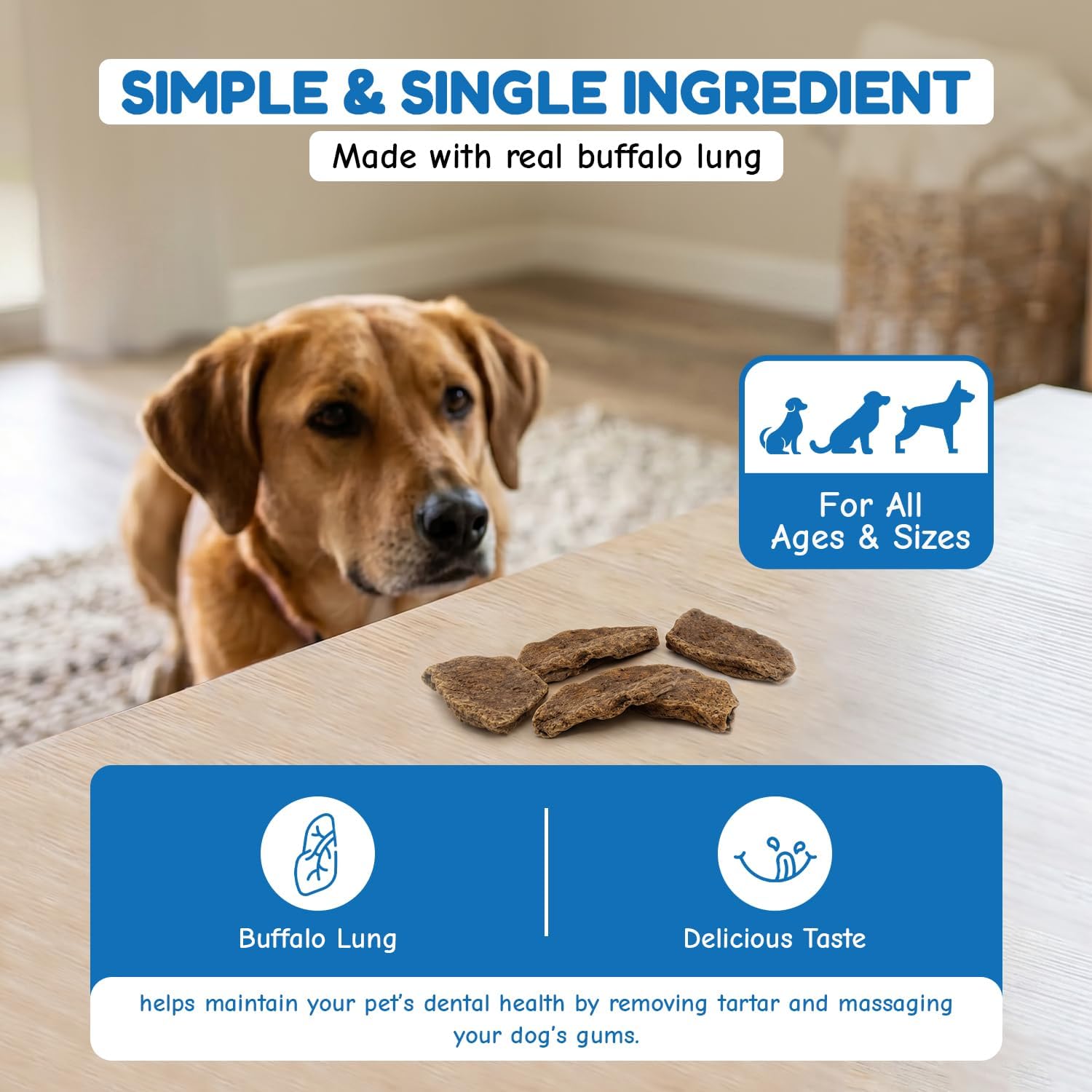 Loving Pets Pure Buffalo Lung Steaks – Natural Single Ingredient Buffalo Dog Treats – High Protein Chewy Dog Snacks for Everyday Reward – Grain Free, Long-Lasting Treats for Small, Medium & Large Dogs