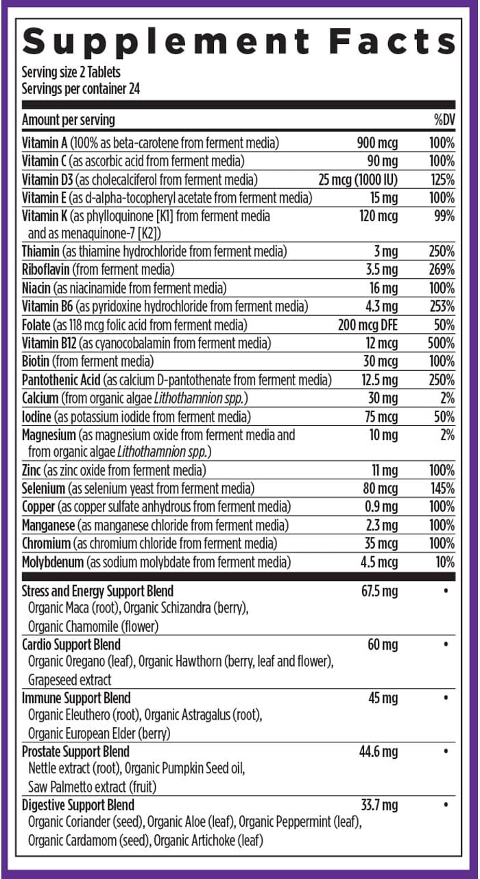 New Chapter Men's Multivitamin Advanced Formula for Stress, Brain, Immune, Heart & Energy Support, Higher Levels of Whole-Food Fermented Essential Nutrients for Men + Selenium + B Vitamins, 120 ct