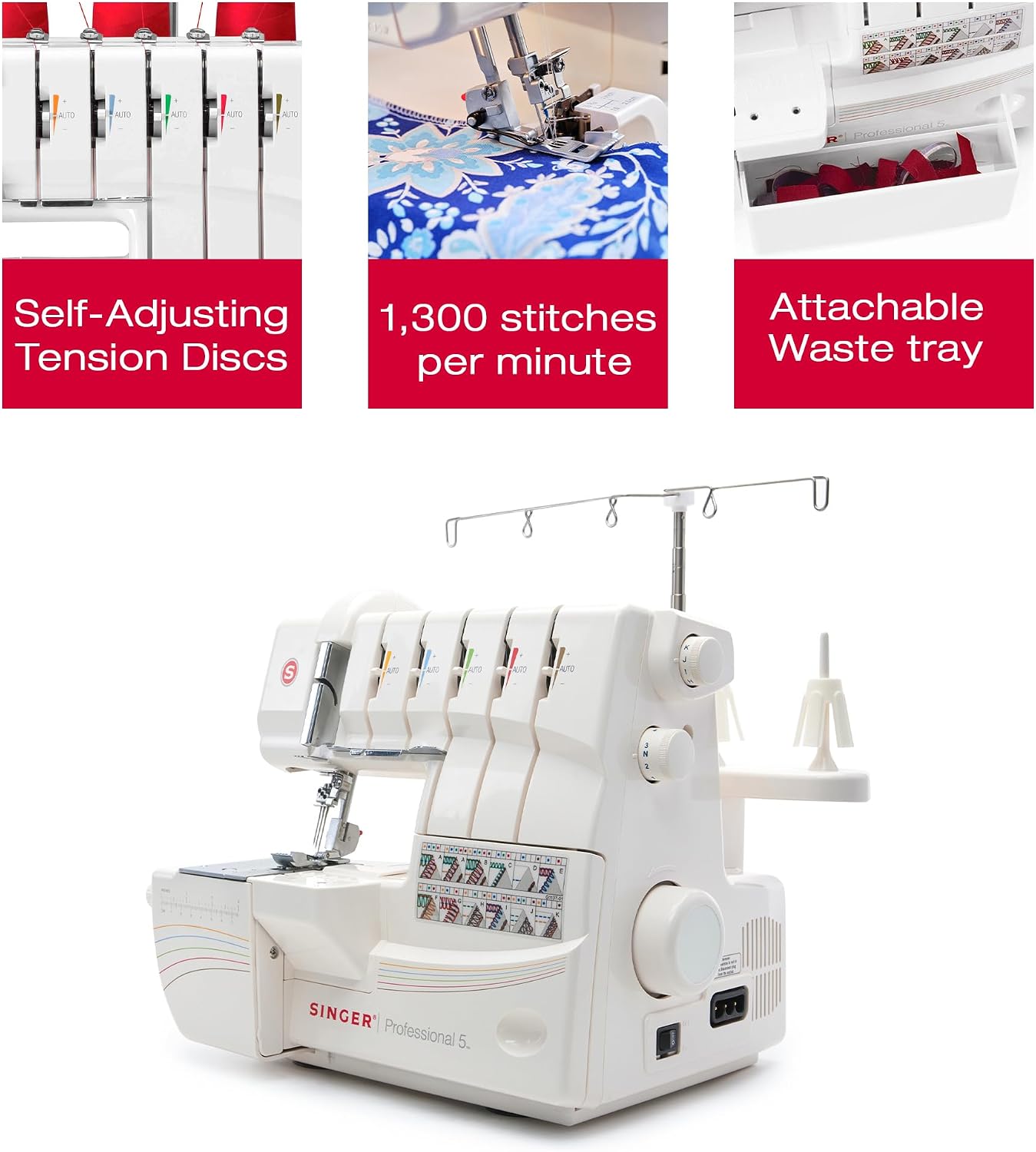 SINGER® Professional 14T968DC Heavy-Duty Serger Overlock with Accessory Kit | 2-3-4-5 stitch capability, removable trim trap, self adjusting design