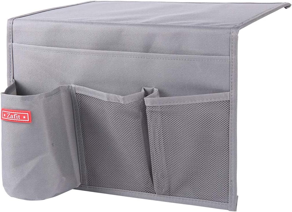 Zafit Bedside Storage Organizer, Table Cabinet Bedside Organizer Caddy for Remotes Phone Glasses (Classic 4 Pockets-Grey)