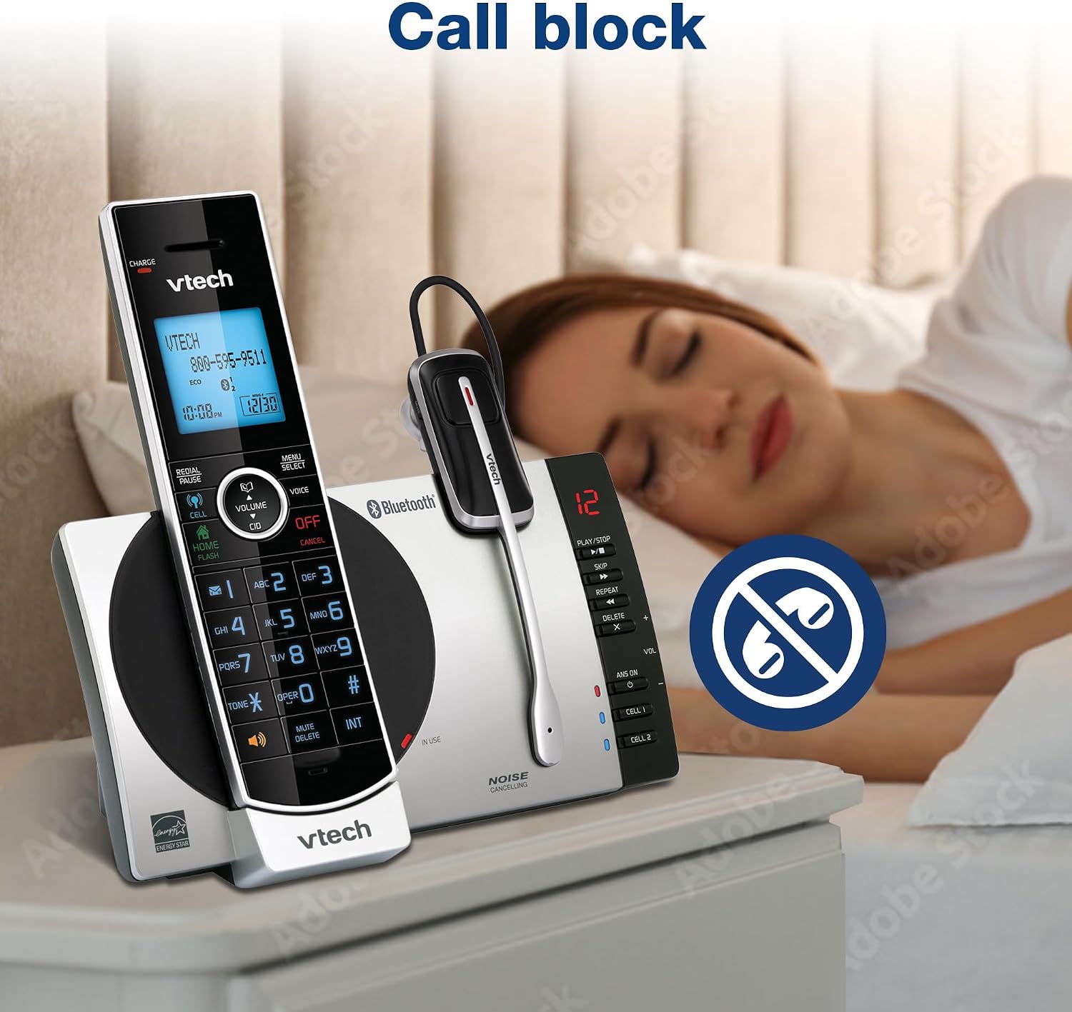 VTech DS6771-3 Connect to Cell, Cordless Phone with Answering Machine, DECT 6.0 Headset+2 Handset Intercom, Bluetooth, Caller ID/Call Waiting, Expandable System - Silver/Black