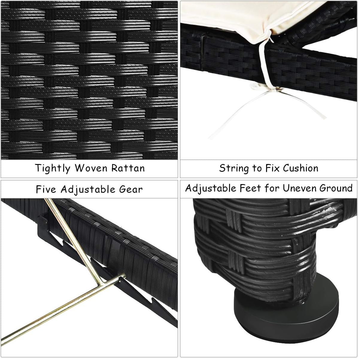 Tangkula Outdoor Chaise Lounge Chair, 5-Position Adjustable Rattan Recliner Chair w/Cushioned Seating and Adjustable Feet