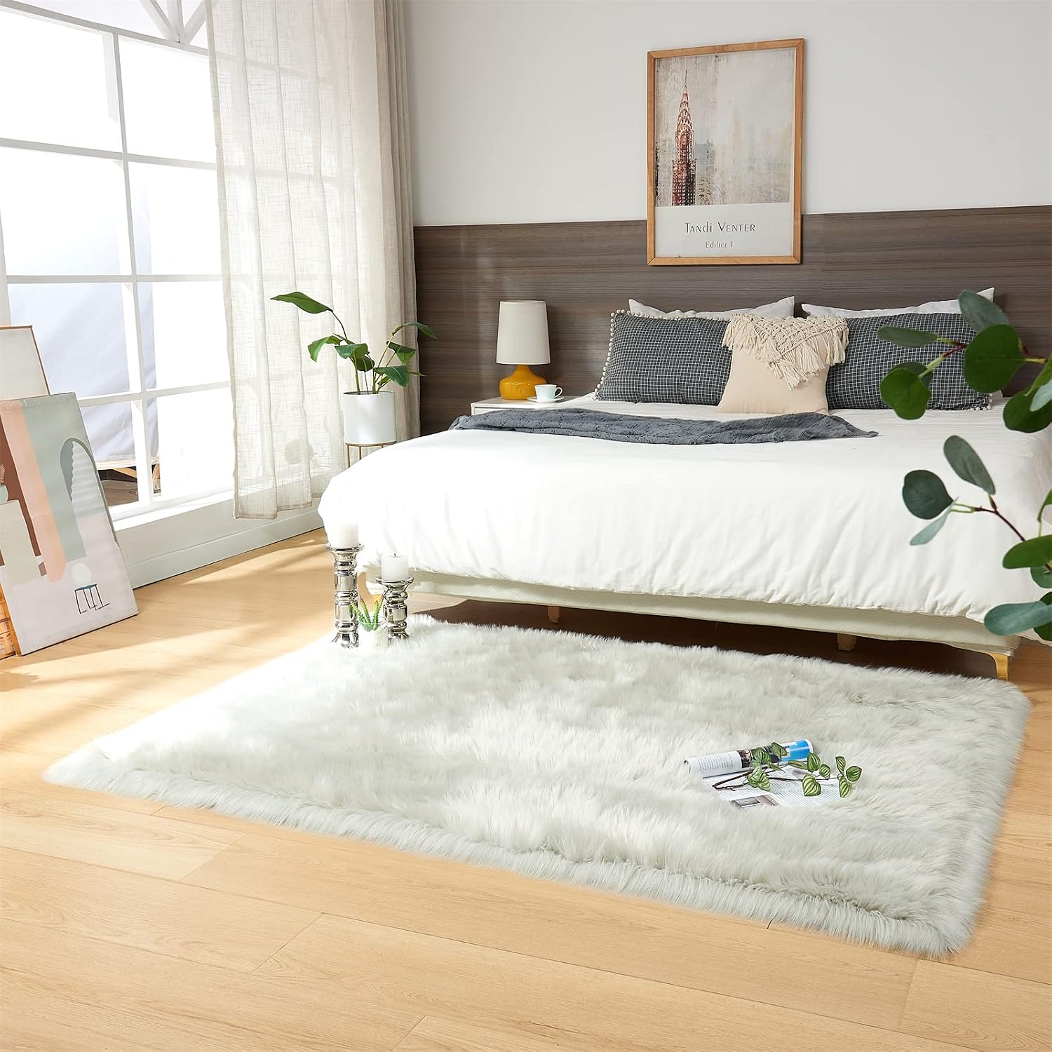 EasyJoy Ultra Soft Fluffy Shaggy Area Rug Faux Fur Rug Chair Cover Seat Pad Fuzzy Area Rug for Bedroom Floor Sofa Living Room (2 x 6 ft Sheepskin