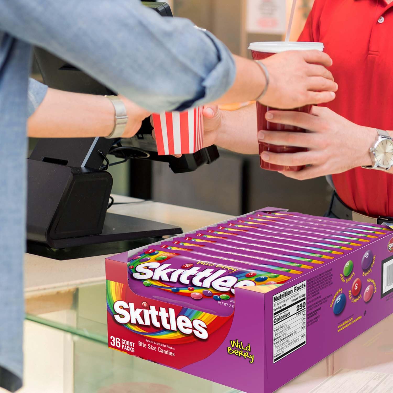 SKITTLES Wild Berry Chewy Candy, Full Size, Bulk Box, 36 Pack, 2.17 oz | Chewy wild berry fruity candy full size packs individually wrapped for movie nights, party favors, snacks, road trip, bulk
