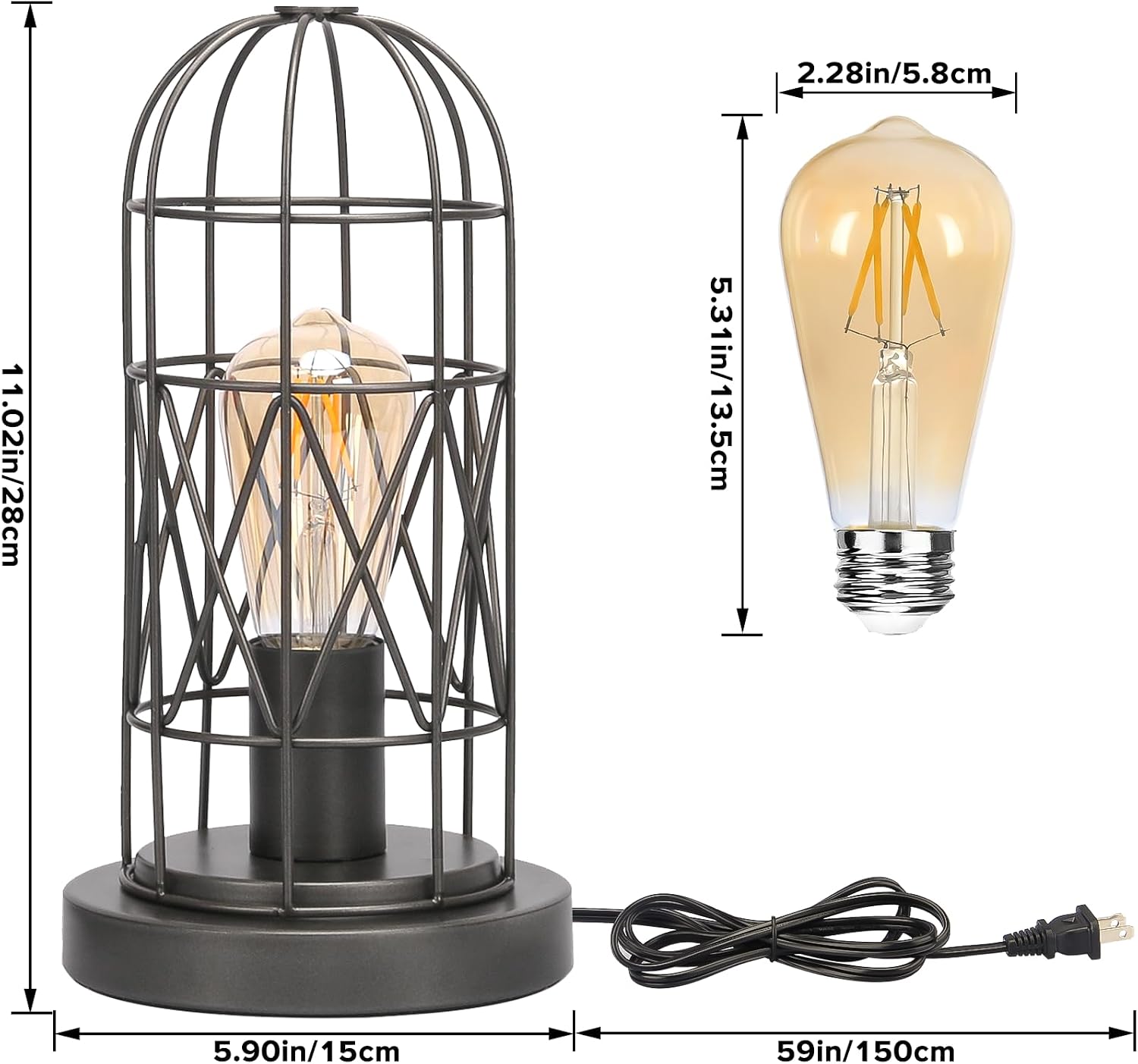 Touch Control Table Lamp, 3 Way Dimmable Lamp, Industrial Bedside Lamp