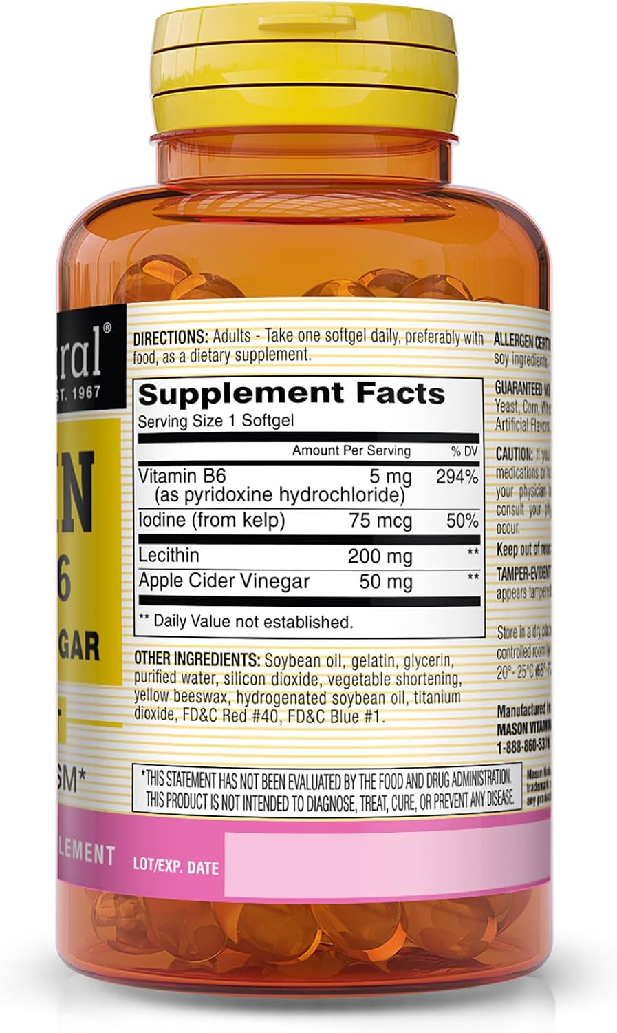 MASON NATURAL Lecithin with Kelp, B6 & Apple Cider Vinegar, 100 Day Supply | Lecithin, kelp iodine