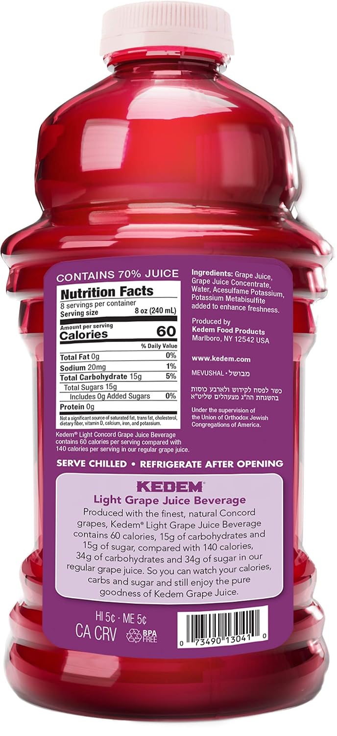 Kedem Light Concord Grape Juice, 64oz (2 Pack) 2/3 Less Calories Than Regular Kedem Grape Juice
