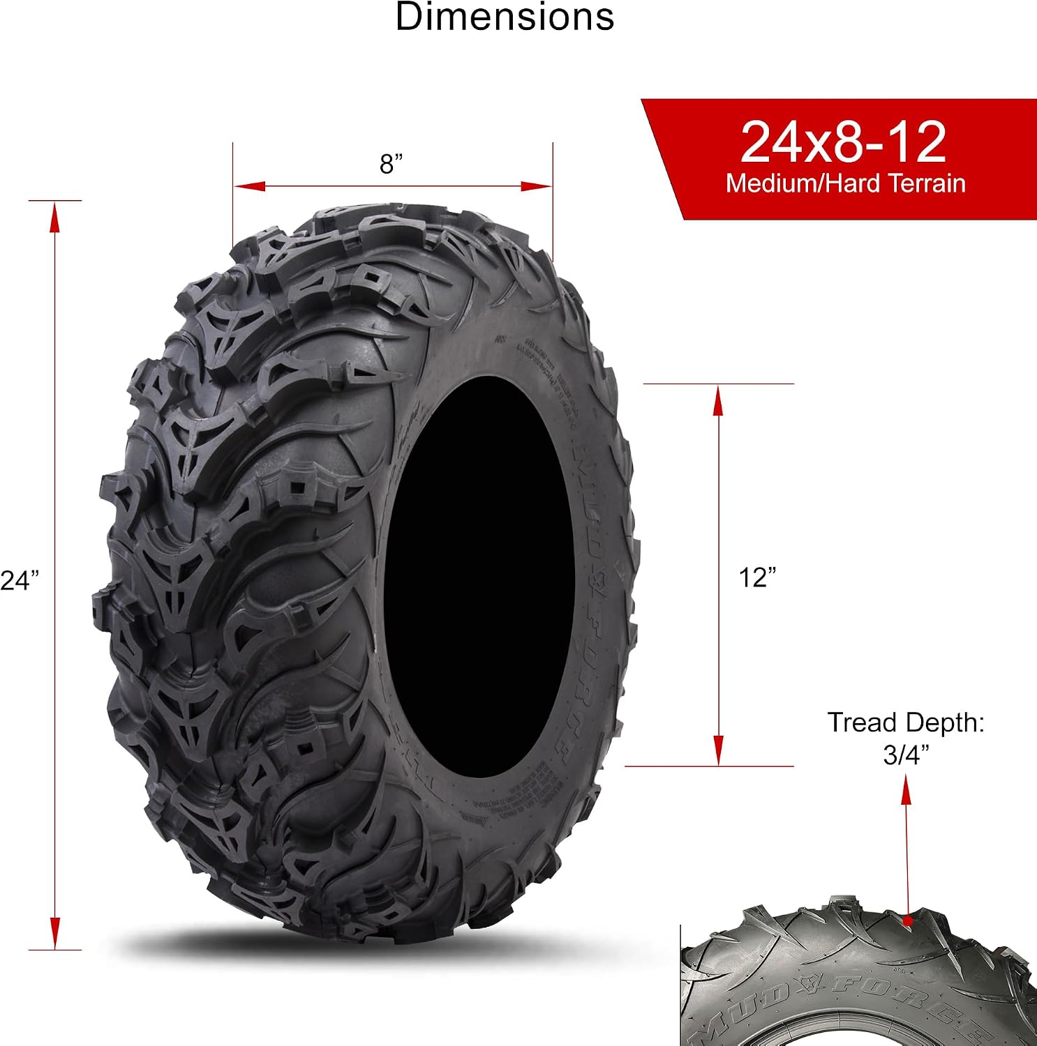 Tusk Mud Force® Tire 25x10-12 – Off-Road ATV/UTV Tire All-Terrain Mud Traction