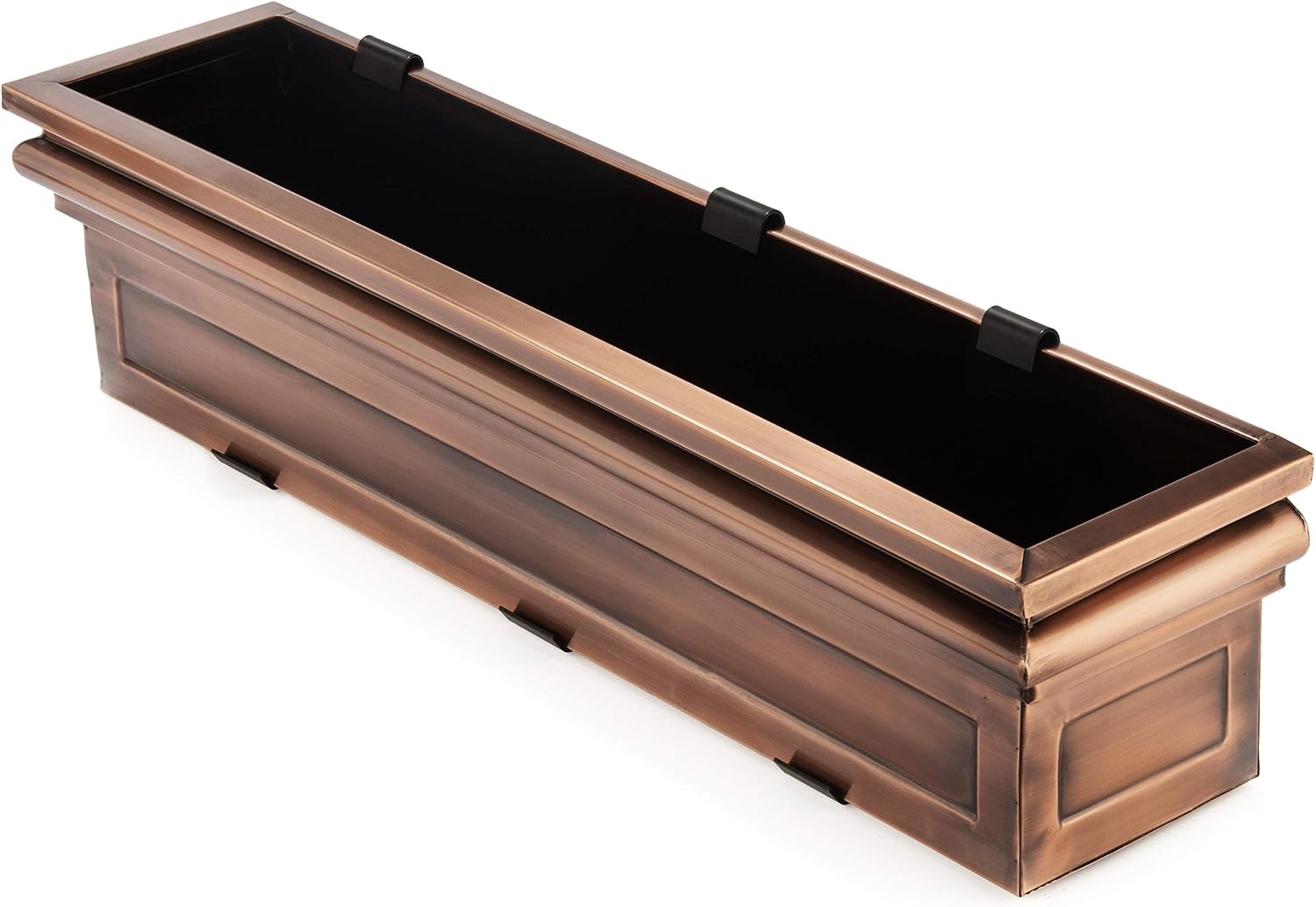 H Potter 36" Copper Finish Window Box Planter with Iron Brackets | Metal Outdoor Flower Box, Flat Back Design, Garden Accent