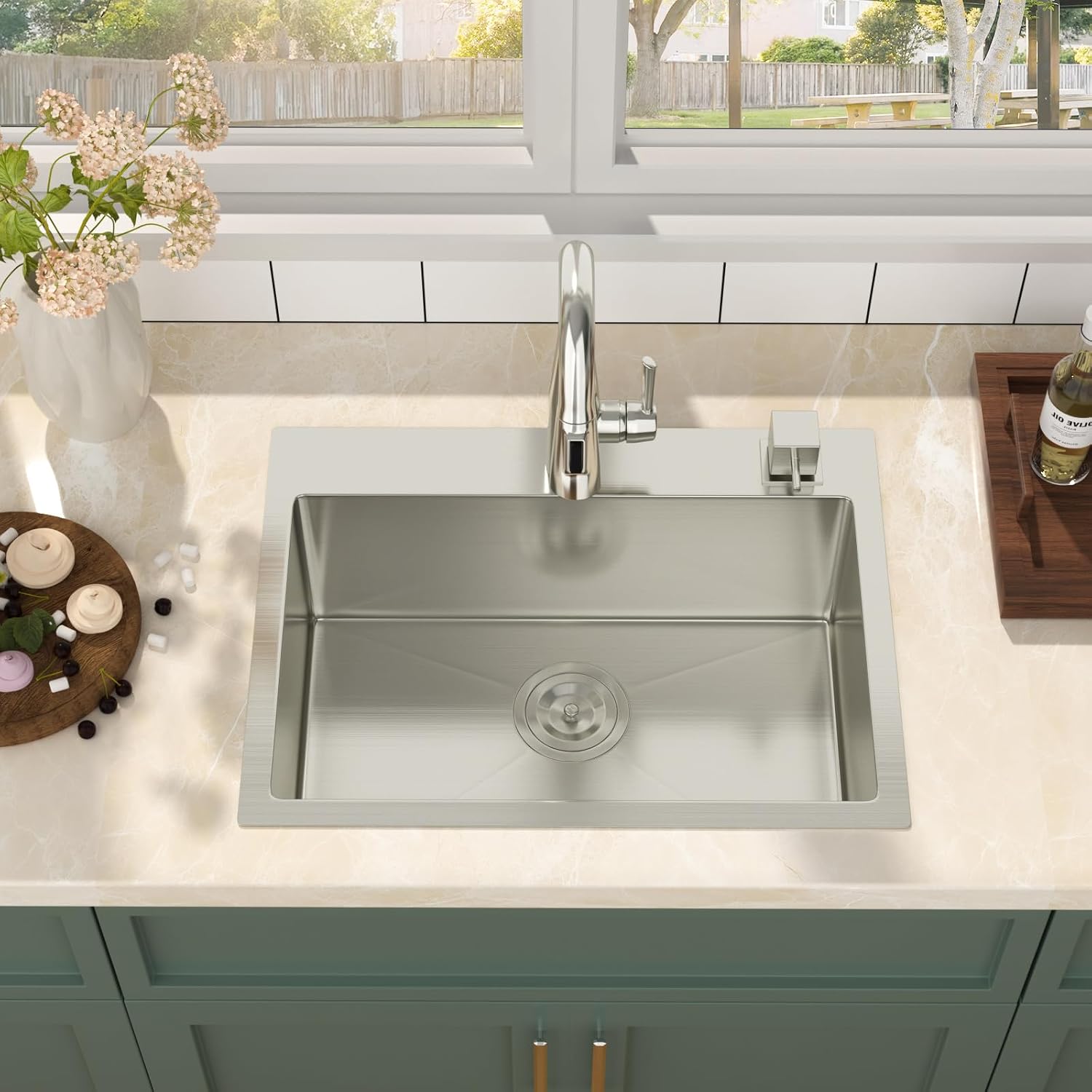 Mocoloo 13 Inch Drop in Bar Sink - 13" x 15" Small Kitchen Sink T304 Stainless Steel Handmade Single Bowl Round Corner Topmount Wet Bar Sink for