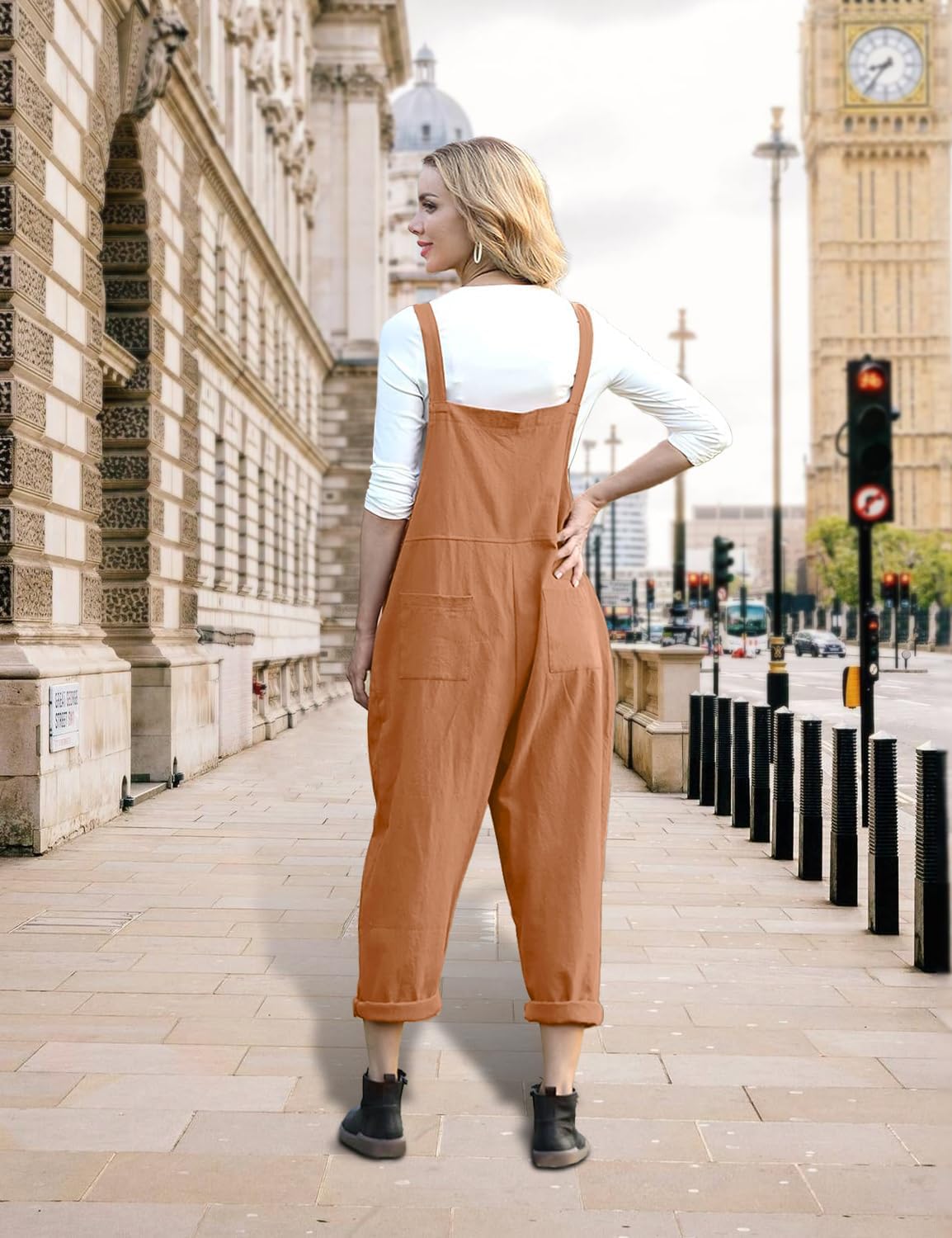 YESNO Women Long Casual Loose Bib Pants Overalls Baggy Rompers Jumpsuits with Pockets PV9