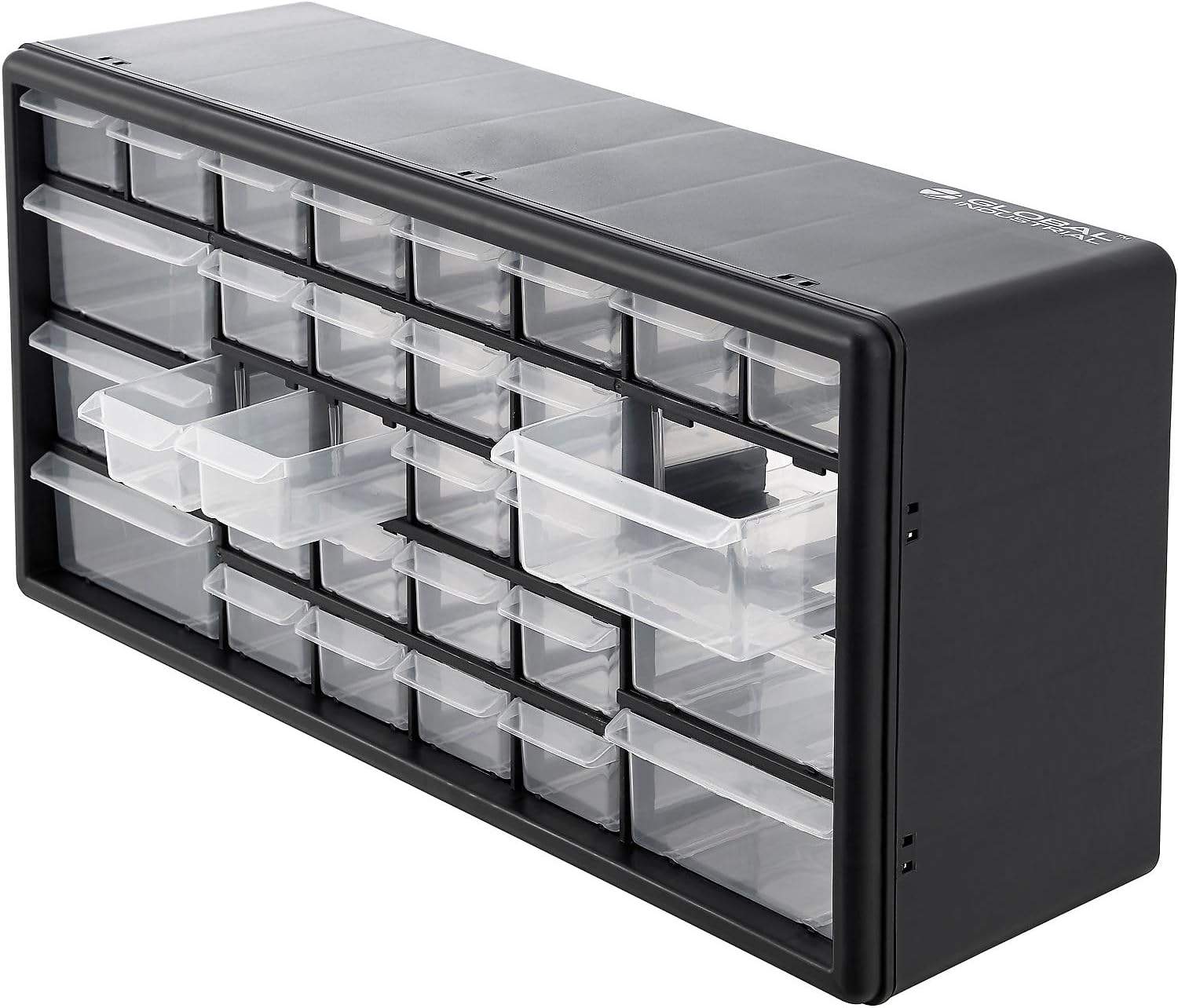 Global Industrial 30 Drawers Plastic Drawer Parts Cabinet, 20"W x 6-1/2"D x 10"H, Black