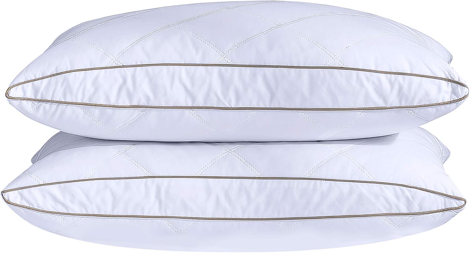 puredown® Goose Feathers and Down Pillow for Sleeping Hotel Collection Bed Pillows, Gusseted, Queen, Set of 2