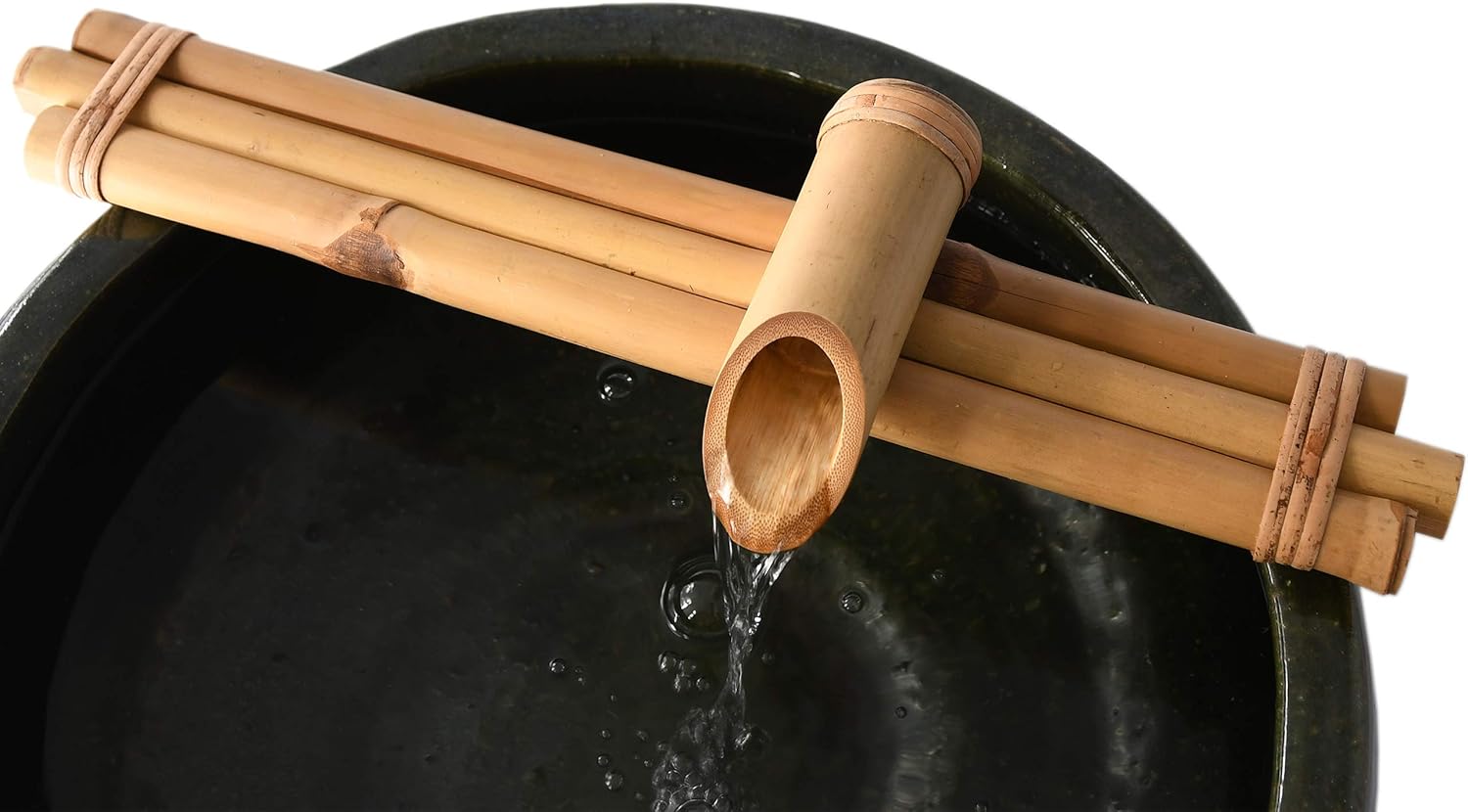 18" Three-Arm Zen Bamboo Fountain Kit with Pump – Large Split-Resistant Bamboo Water Feature for Bowls, Basins