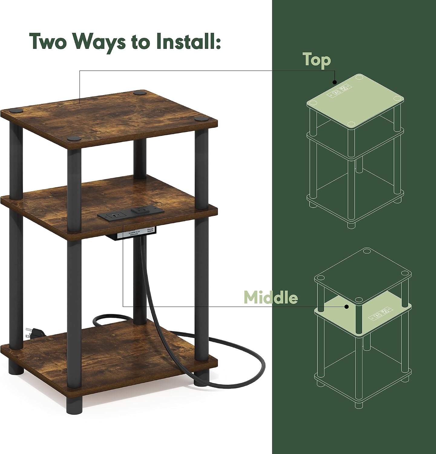 Furinno Turn-N-Tube End Table Corner Shelves, Set of 2, Dark Cherry/Black | Stackable Modern End Table with Open Shelf, Night Stand, Bedside Table, for Living Room, Bedroom