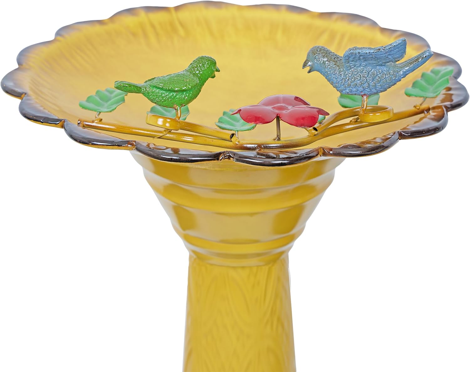 Alpine Corporation - 28" Tall Outdoor Metal Birdbath with Birds and Leaves Yard Statue Decoration, Red – Stunning Garden Accent to Attract Birds - Durable Construction for Patio, Deck, or Yard