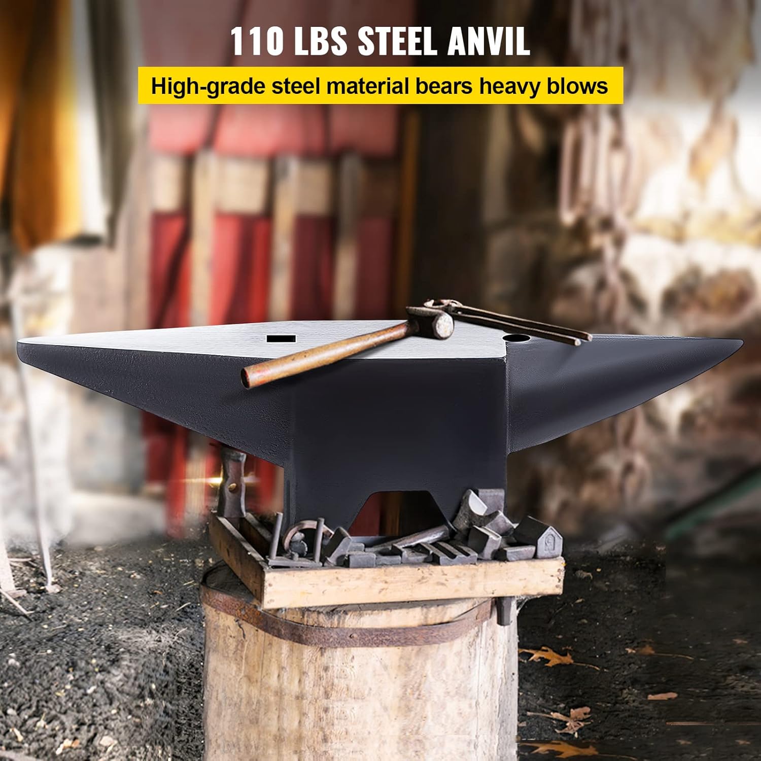 VEVOR Blacksmith Anvil 55 lbs (25 kg) Single Piece of Iron with Square Holes Ideal for Metalurgical and Blacksmiths in Metal Workshop and for
