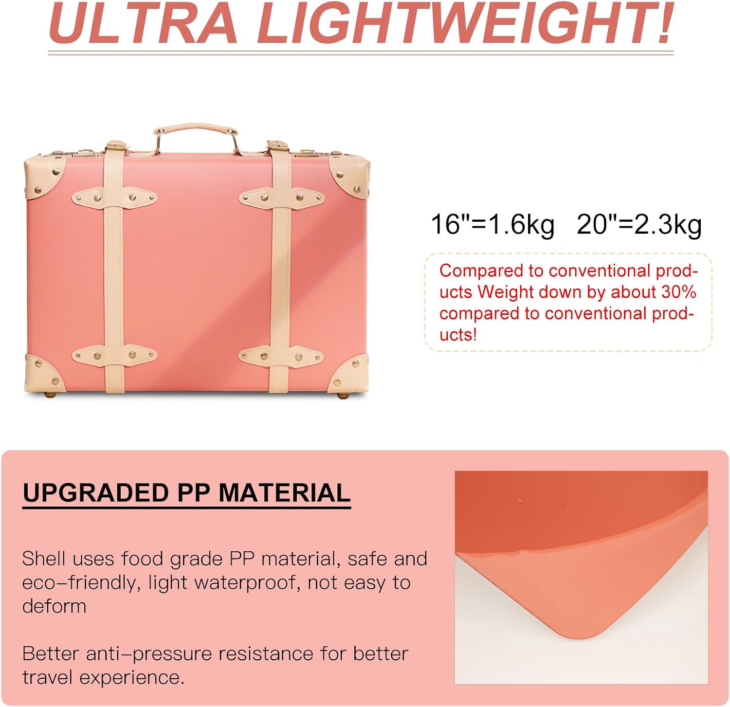 urecity Vintage and Cute Carry-on Overnight Case Non-wheeled Mini Leather Trunk Suitcase with Shoulder Strap
