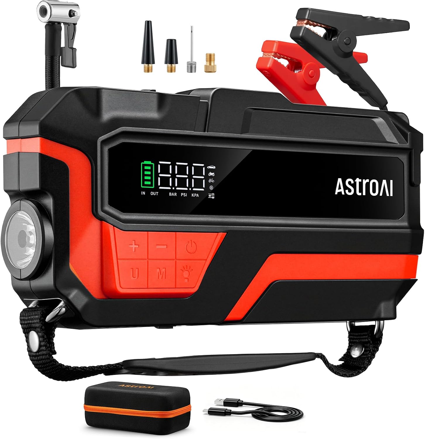 AstroAI S8 Air Jump Starter with Air Compressor, 3000A Peak Car Battery Jump Starter Portable (9.0 Gas/6.5L Diesel) with 150PSI Cordless Auto-Shutoff Tire Inflator, 12V Battery Charger Booster(Orange)