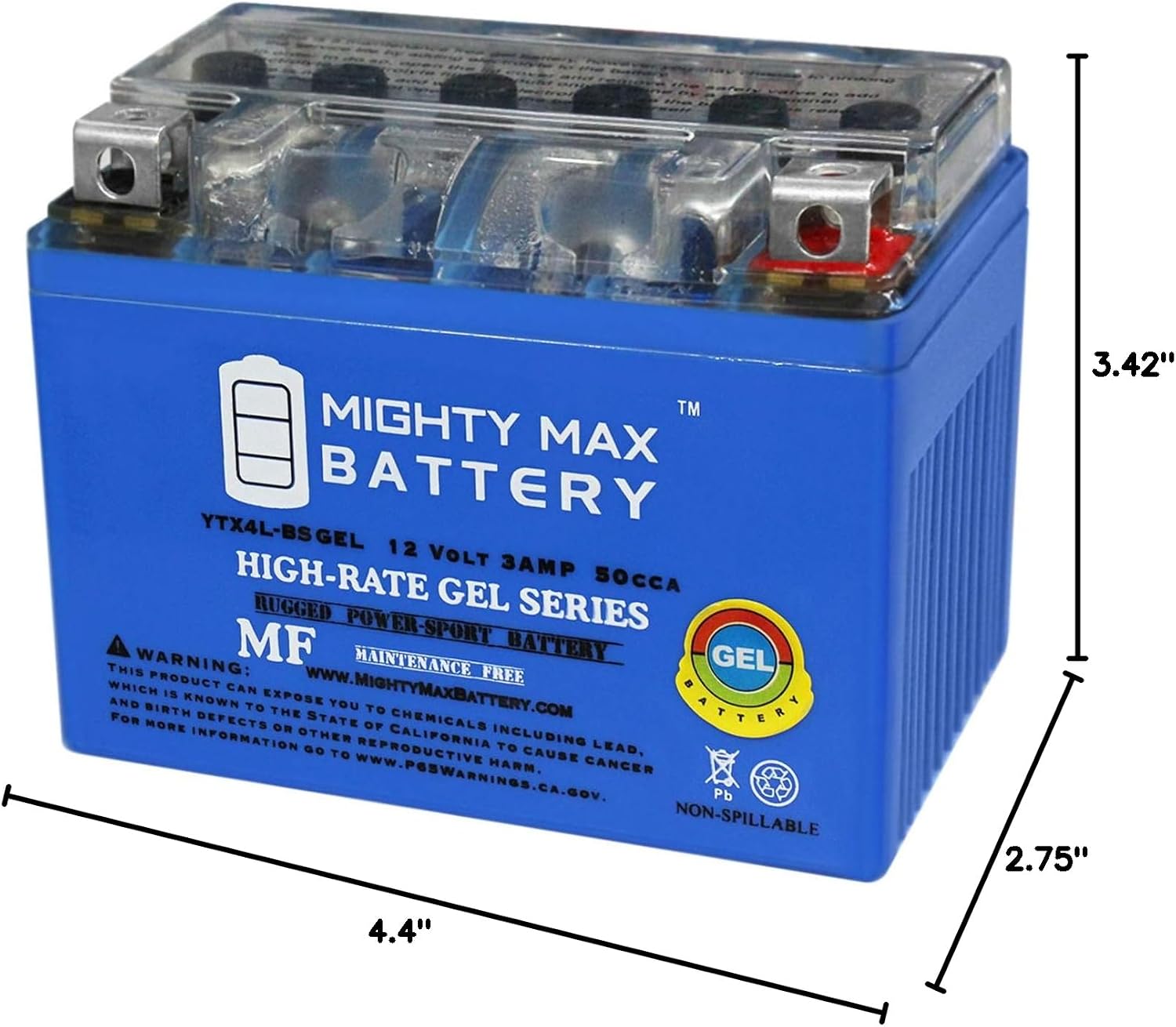 Mighty Max Battery YTX4L-BS Gel Battery for ATV Quad Dirt/Pit Bike 50/70/110/125 CC Brand Product