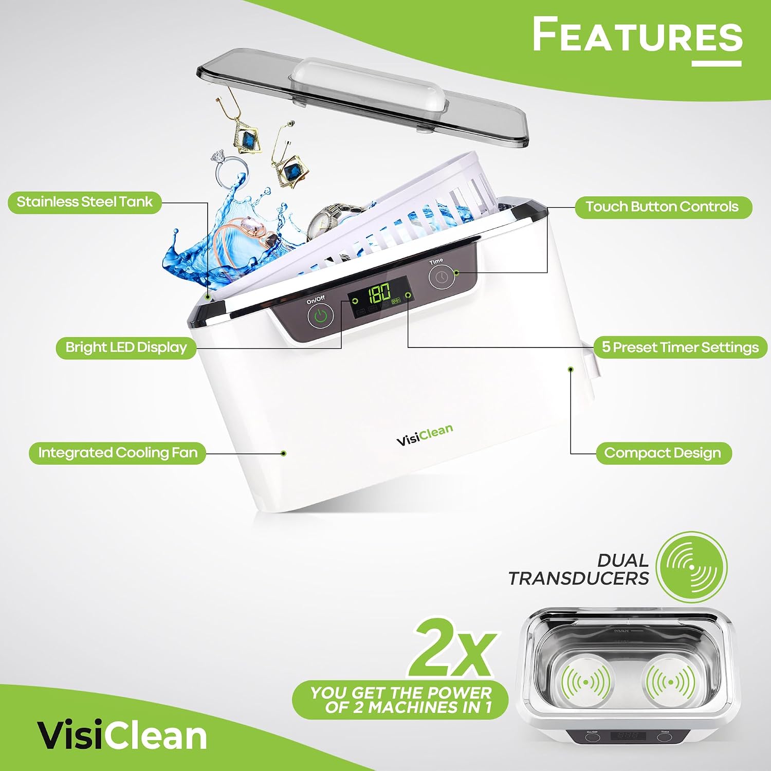 Ultrasonic Cleaner, Professional Ultrasonic Jewelry Cleaner for Diamond Ring, Silver, Gold, Earrings, Necklaces, Glasses, Denture, Retainer, Cpap