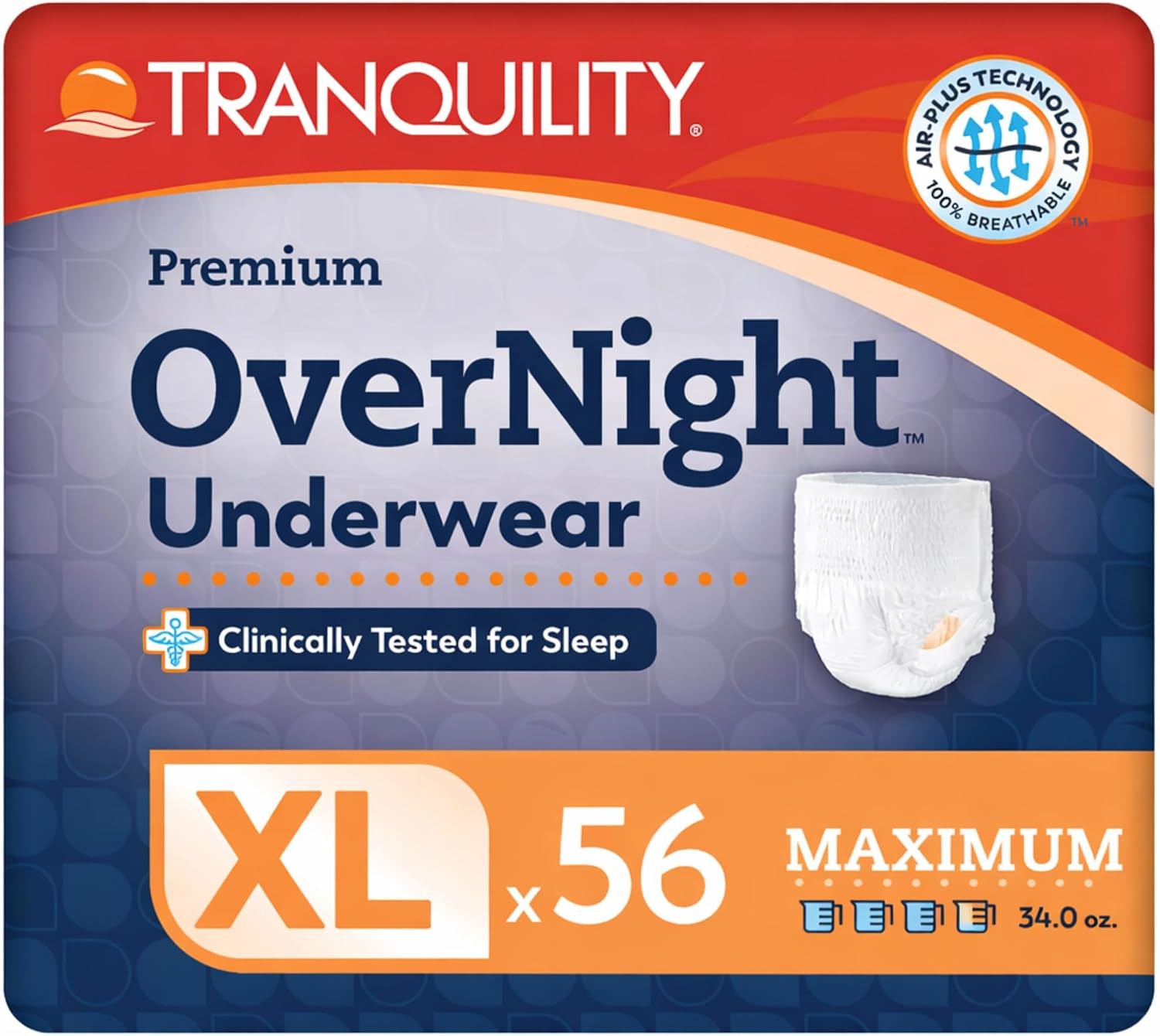 Tranquility Overnight Absorbent Underwear, S, Maximum, 36 in, 20 ct | All-Night Sleep, Breathable Comfort, Adult Diapers