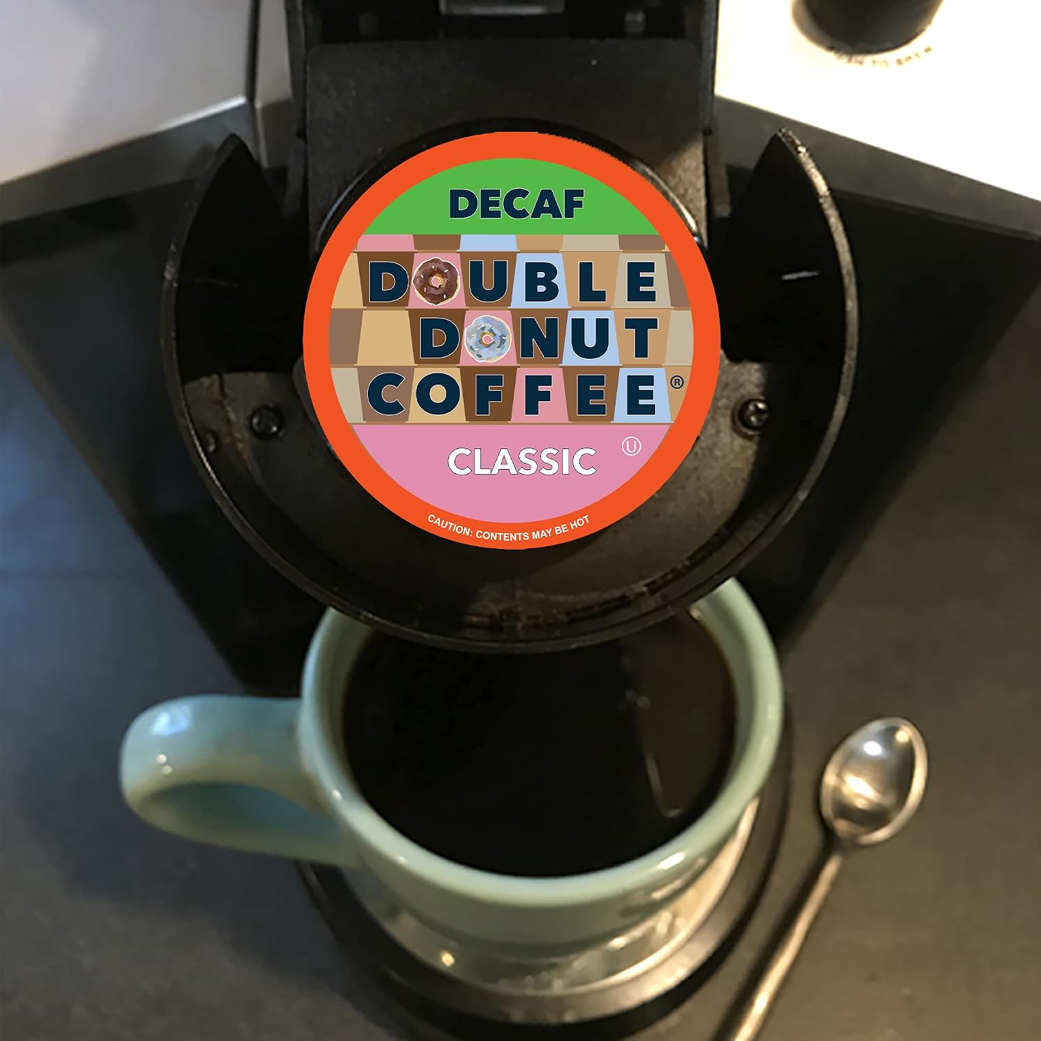 Double Donut Coffee Double Donut Medium Roast Decaf Coffee Pods, Classic, for Keurig K-Cup Machines, 24 Single-Serve Capsules per Box